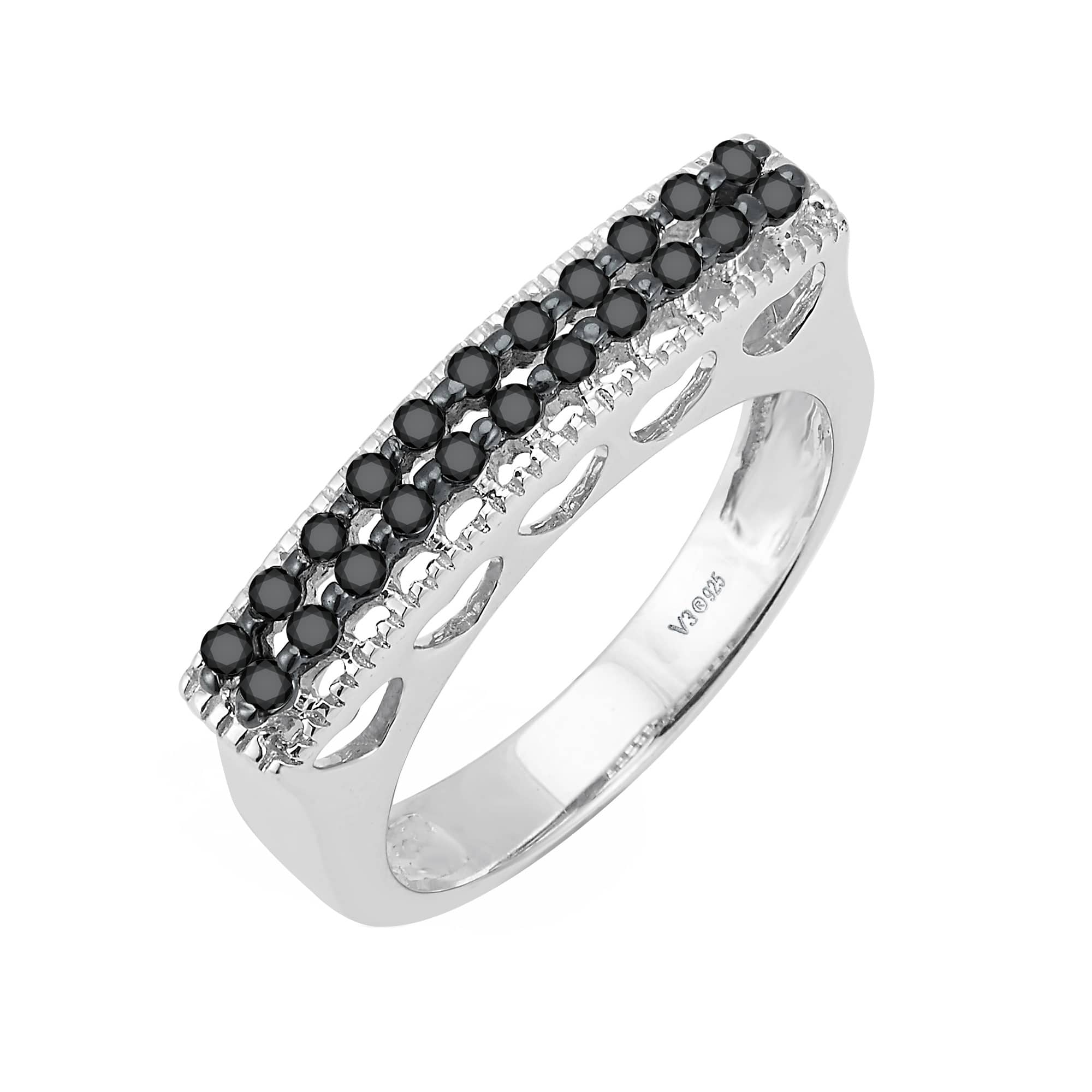 V3 Jewelry Sterling Silver Natural Black Diamond Band Ring - Image 2