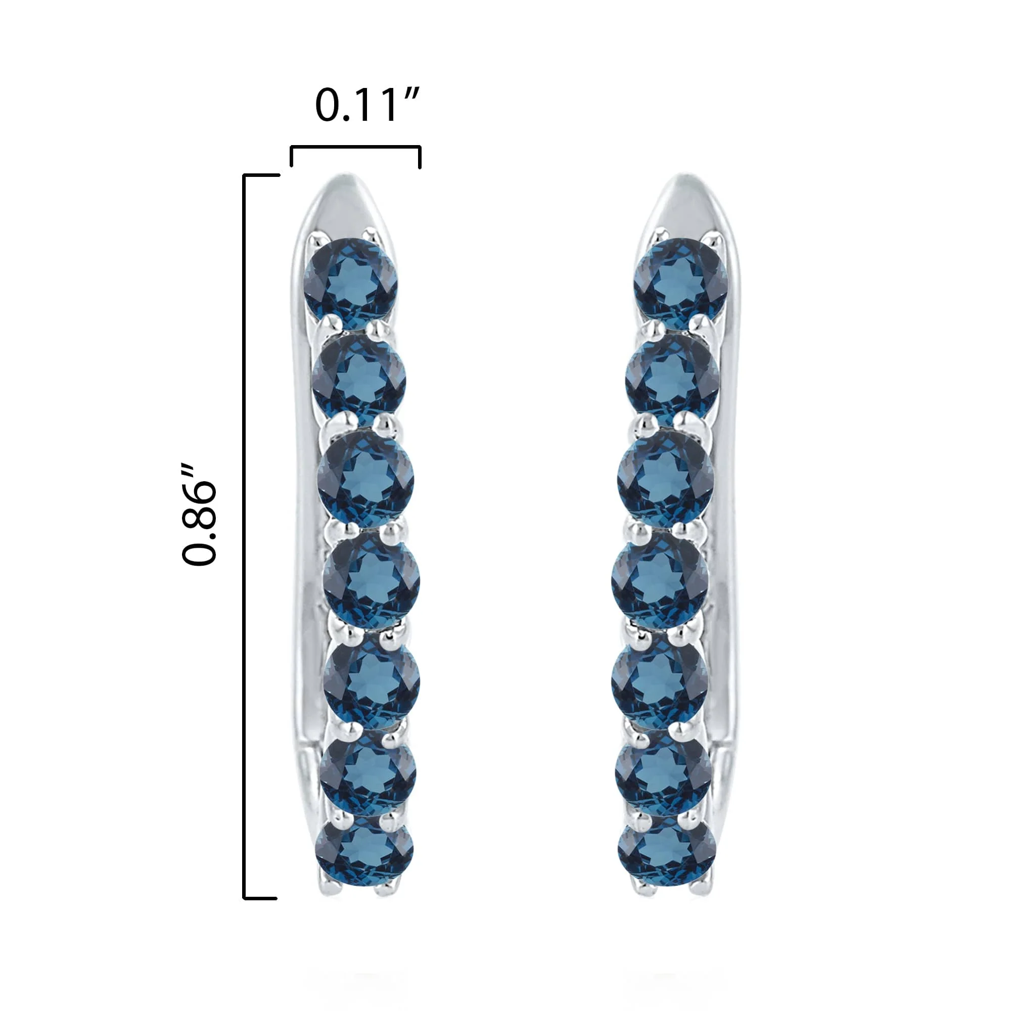 V3 Jewelry Sterling Silver Natural Round Cut 2.10 Carat London Blue Topaz Hoop Earrings - Image 3