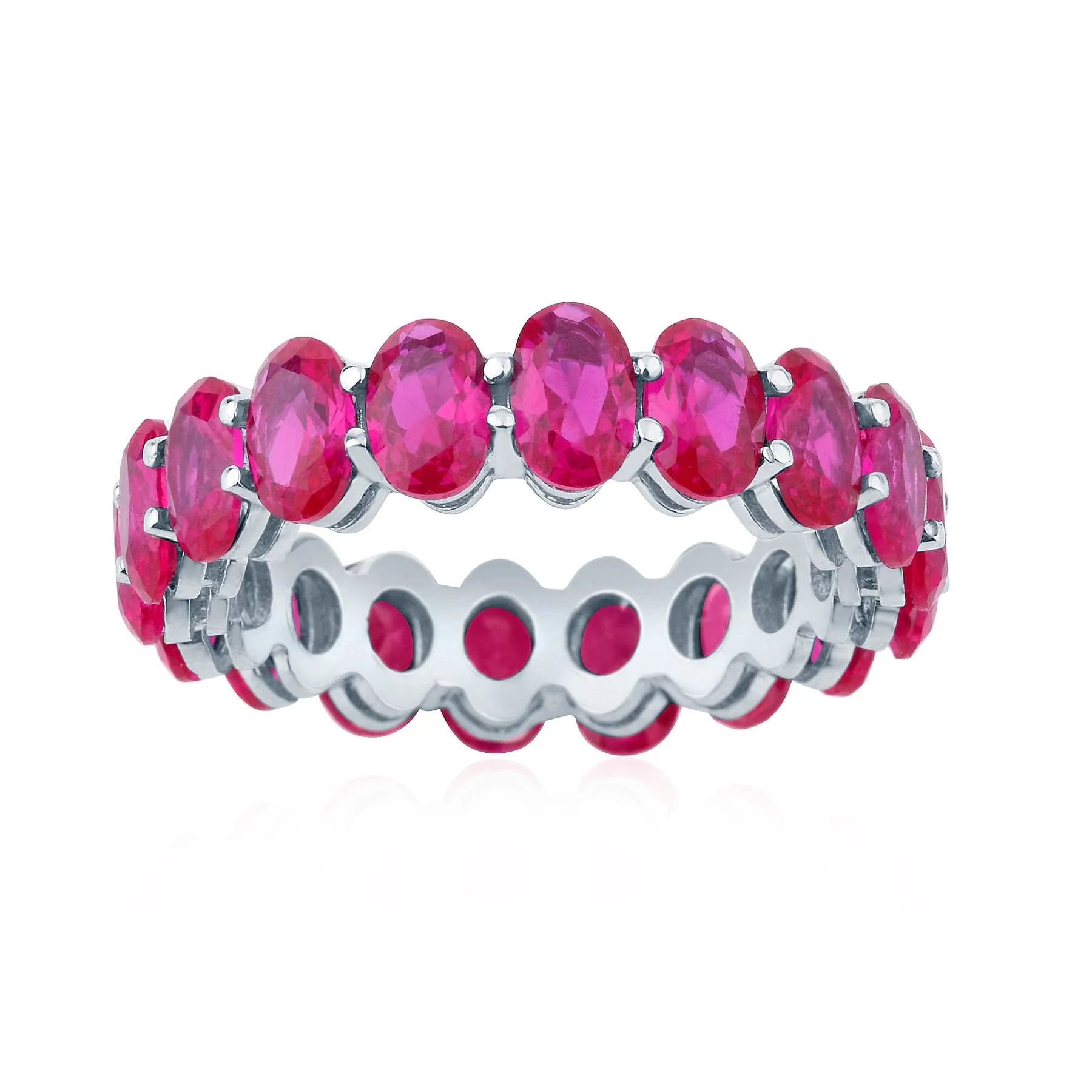 V3 Jewelry Sterling Silver Oval Cut Red Ruby Eternity Wedding Band Ring - Image 4