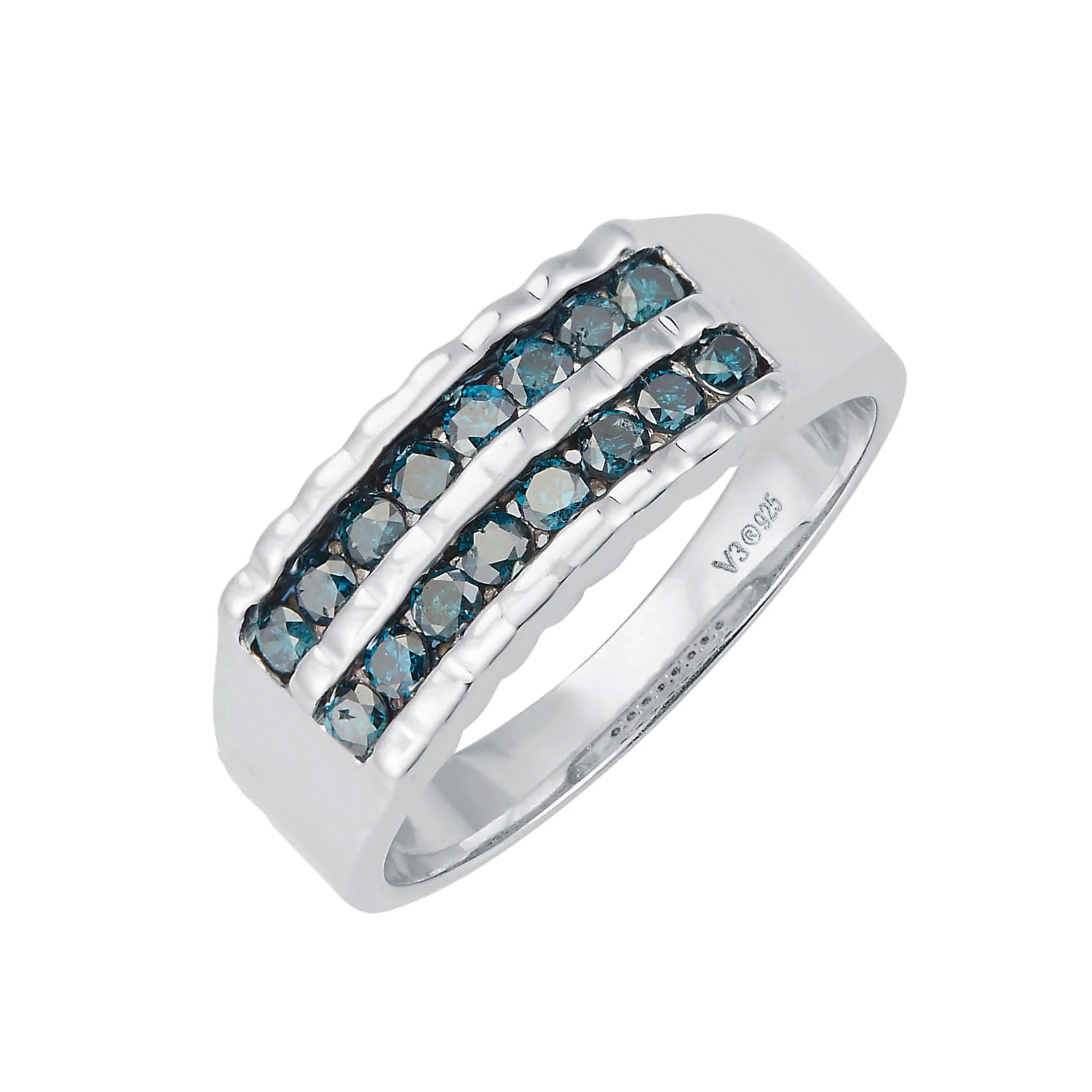 V3 Jewelry Sterling Silver with 1/2 CTTW Natural Blue Diamond Two Row Anniversary Band Ring - Image 6