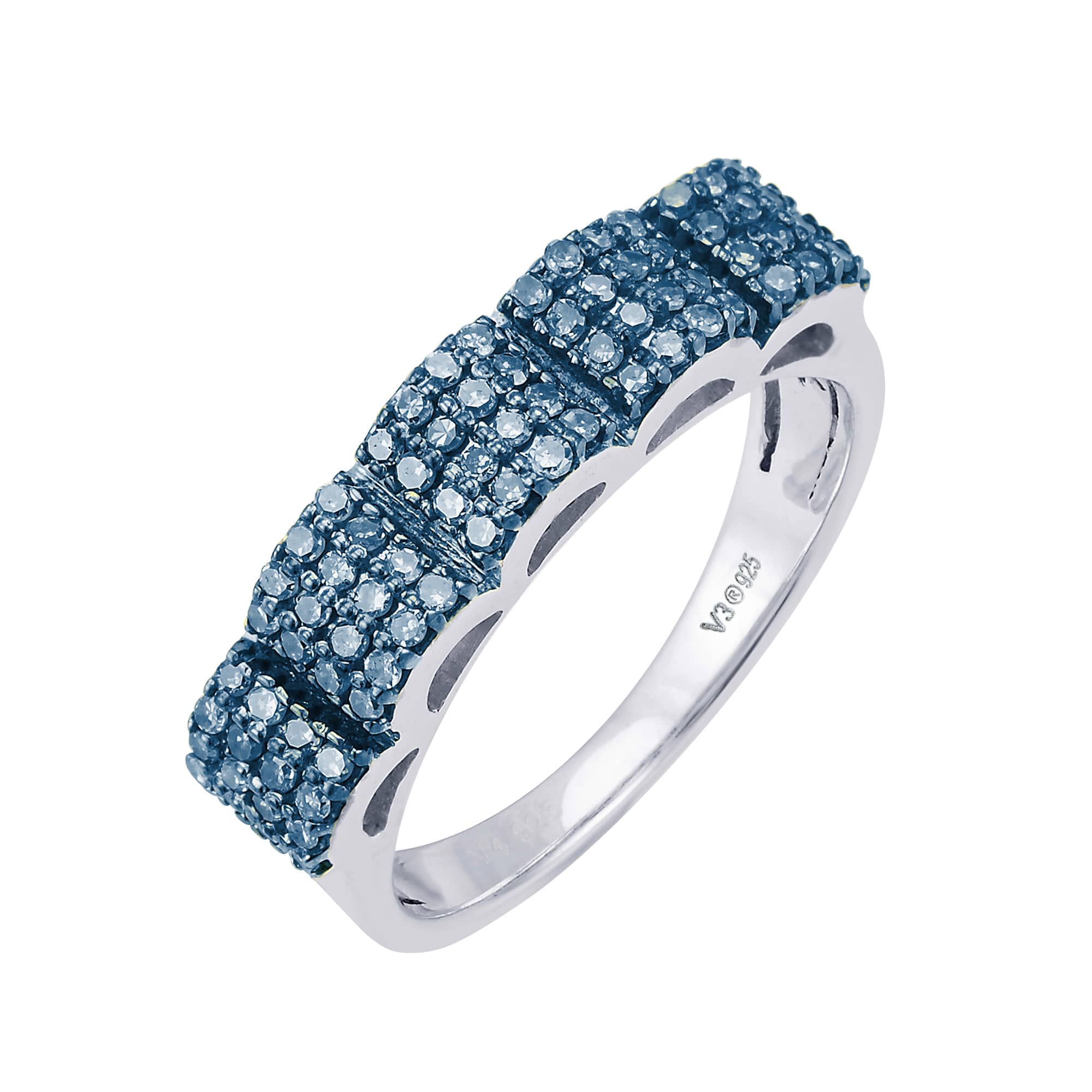 V3 Jewelry Sterling Silver with 1/2 CTTW Natural Blue Diamond Wide Band Ring - Image 5