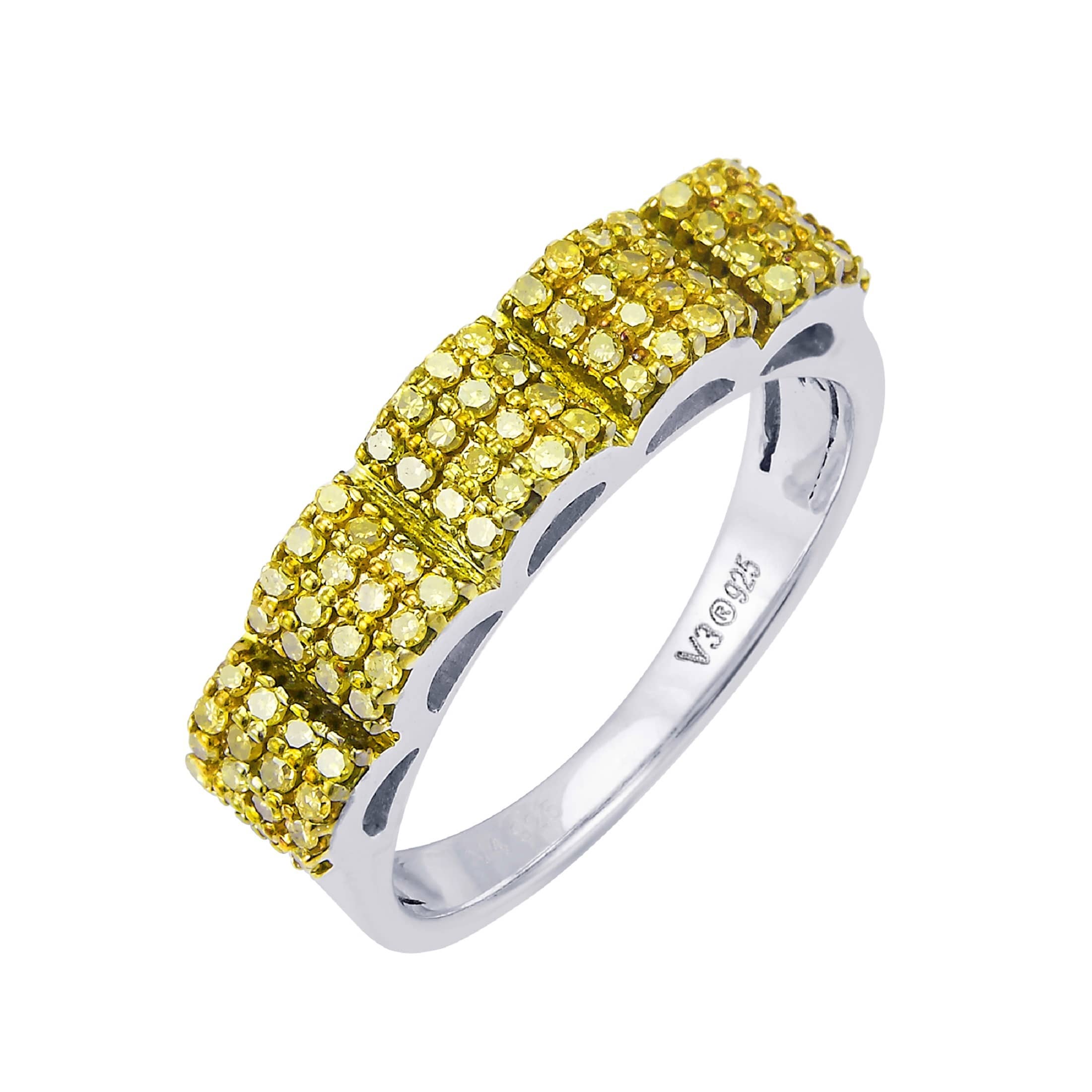 V3 Jewelry Sterling Silver with 1/2 CTTW Natural Yellow Diamond Wide Band Ring - Image 4