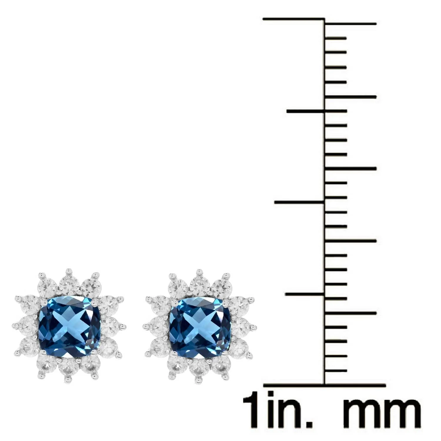 V3 Jewelry Sterling Silver with Cushion Cut Natural London Blue Topaz and White Zircon Halo Stud Earrings - Image 4