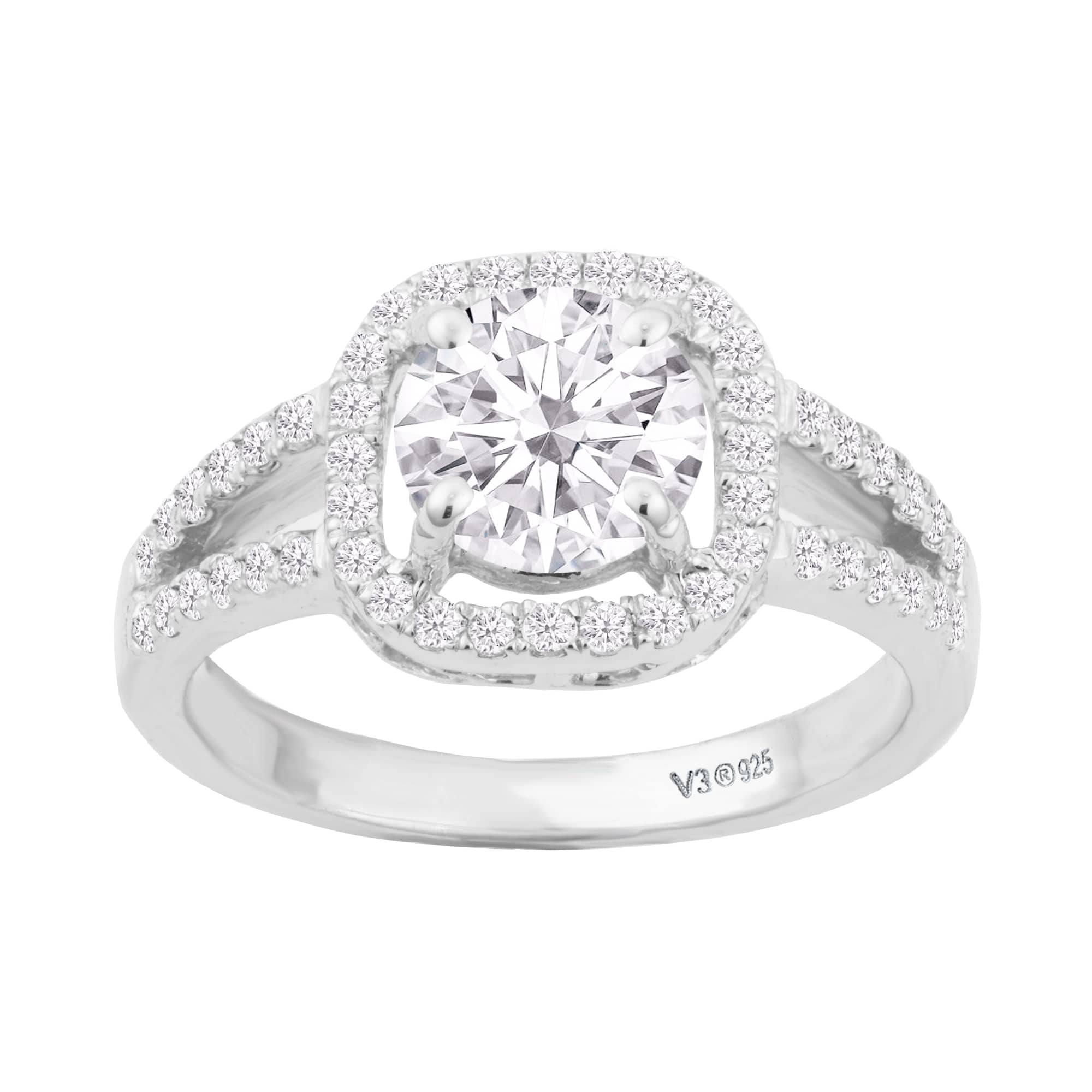 V3 Jewelry Sterling Silver with Moissanite and Genuine White Diamond Halo Ring - Image 3