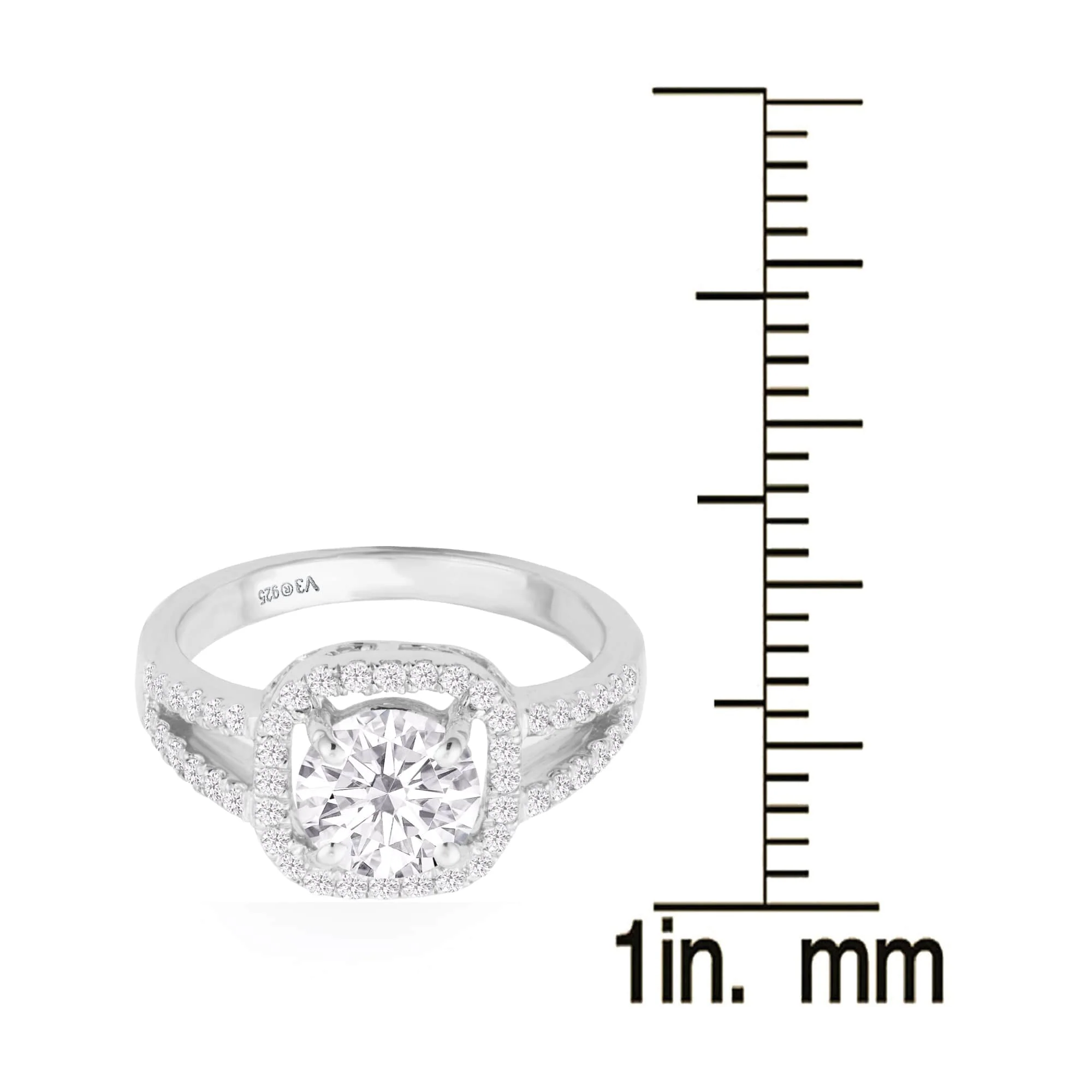 V3 Jewelry Sterling Silver with Moissanite and Genuine White Diamond Halo Ring - Image 4