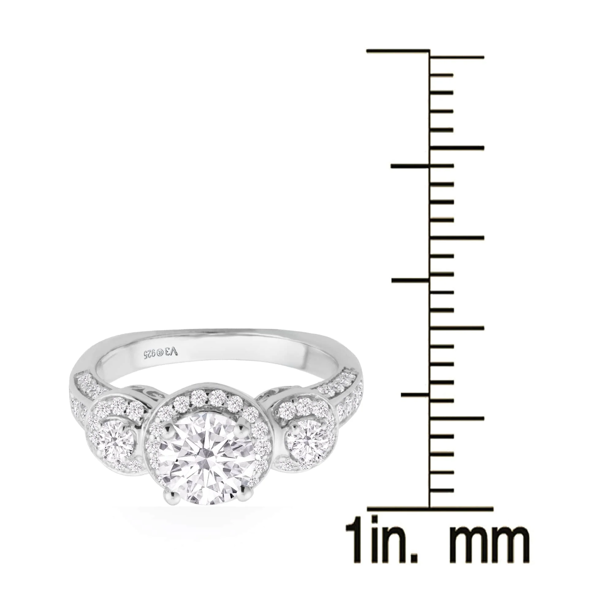 V3 Jewelry Sterling Silver with Moissanite and Genuine White Diamond Three Stone Ring - Image 3