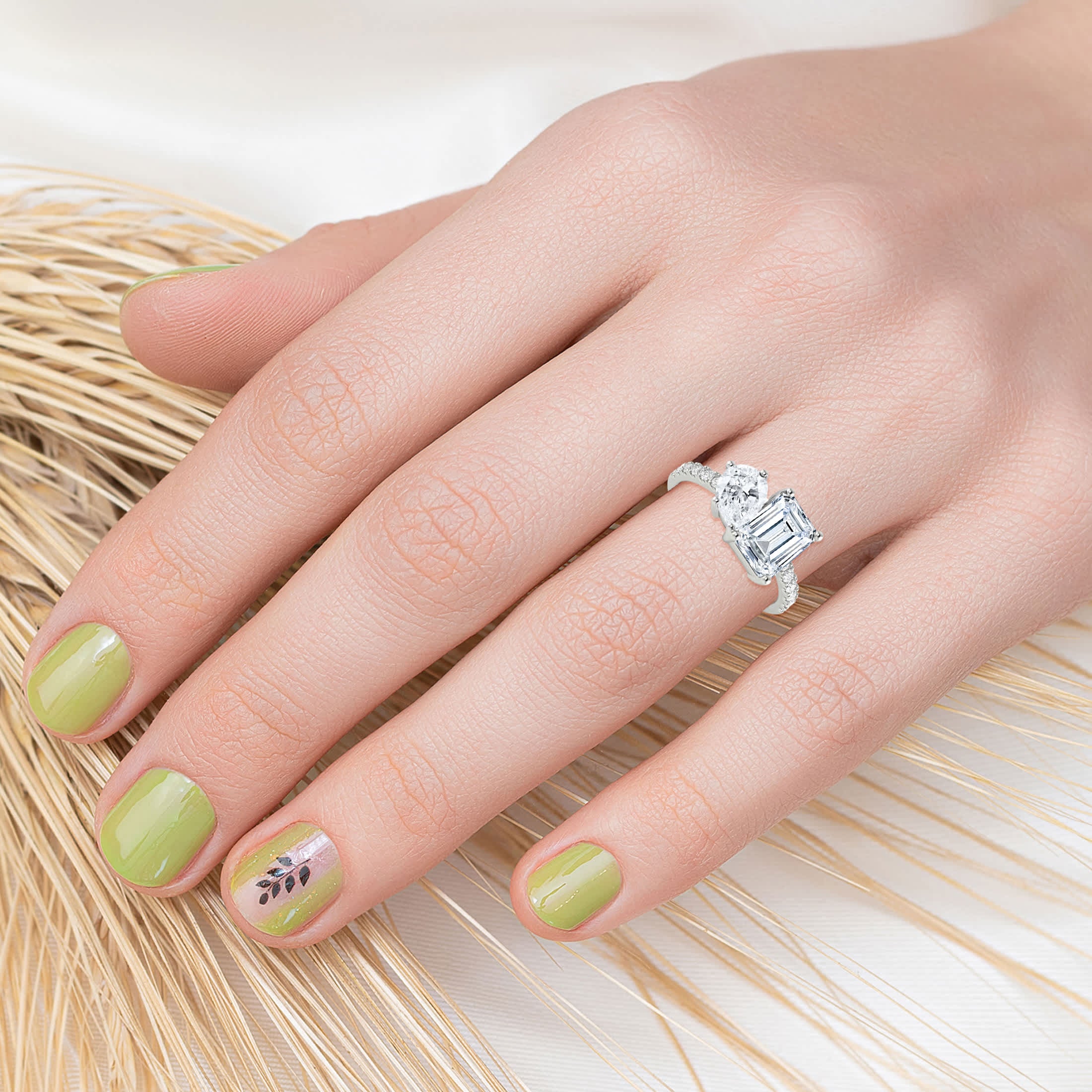 V3 Jewelry Sterling Silver with Moissanite and White Topaz Two Stone Engagement Ring - Image 6
