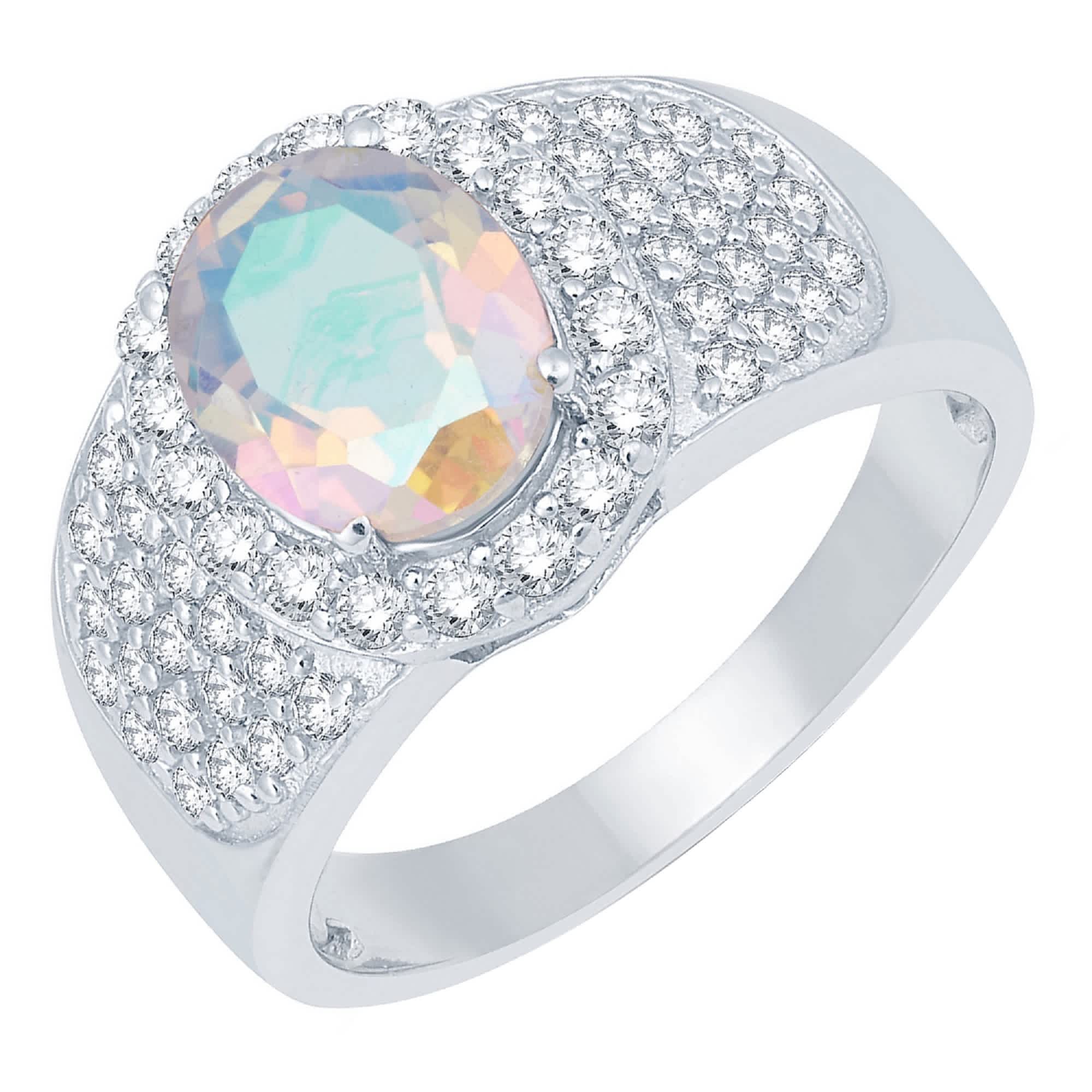 V3 Jewelry Sterling Silver with Natural Mercury Opal Topaz and White Topaz Halo Ring - Image 3