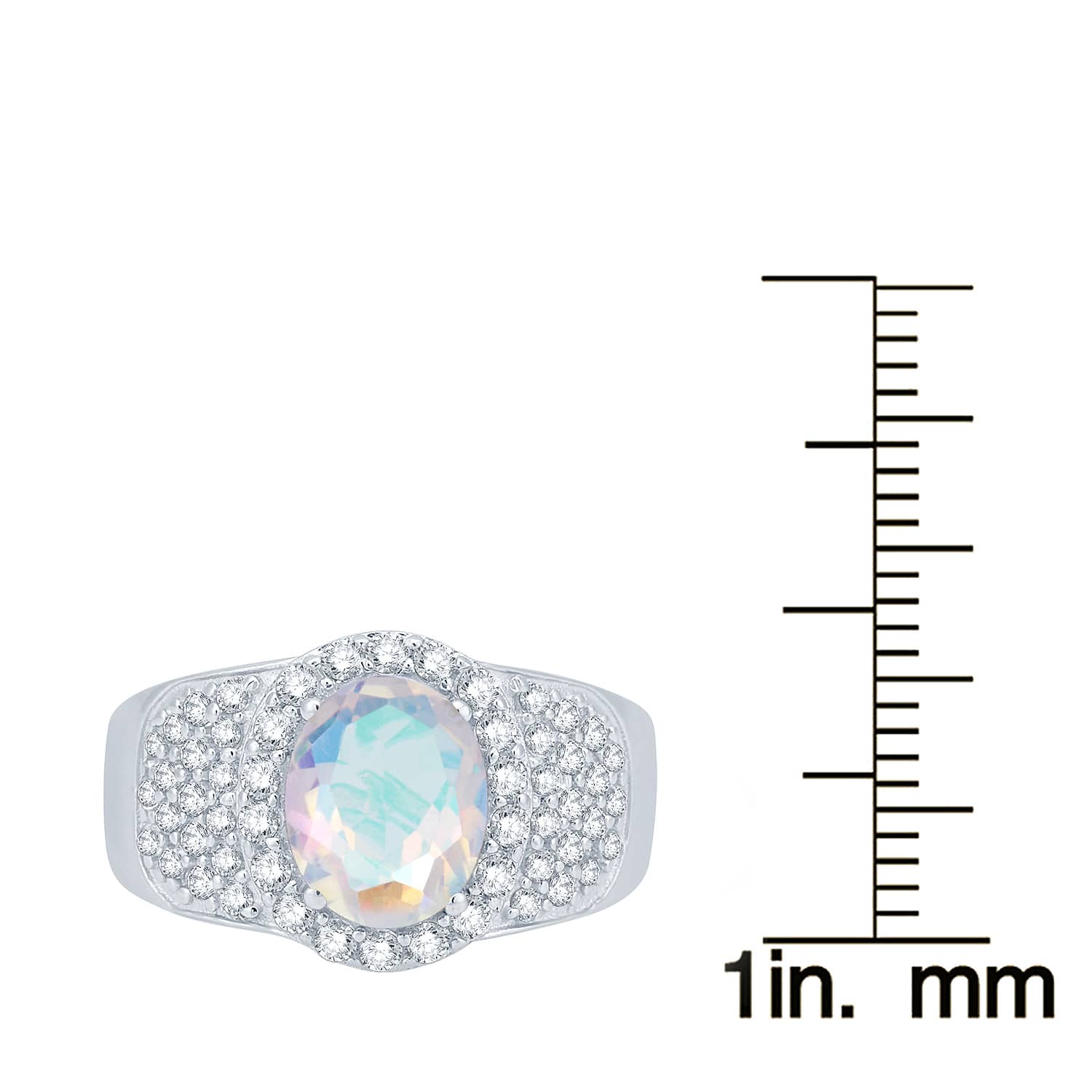 V3 Jewelry Sterling Silver with Natural Mercury Opal Topaz and White Topaz Halo Ring - Image 4