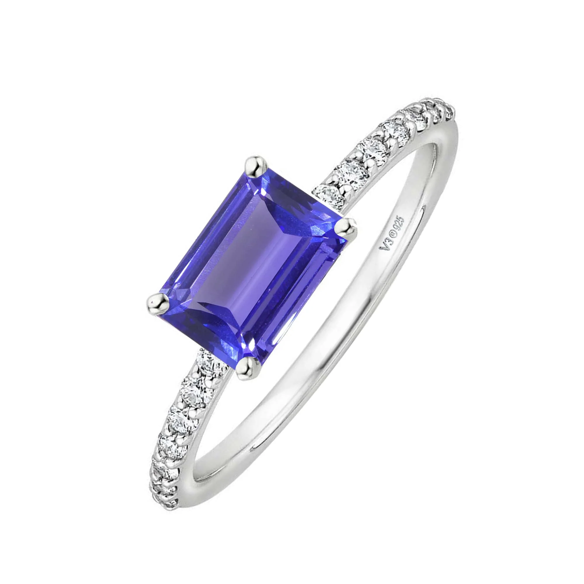 V3 Jewelry Sterling Silver with Natural Tanzanite and White Topaz Engagement Ring - Image 3