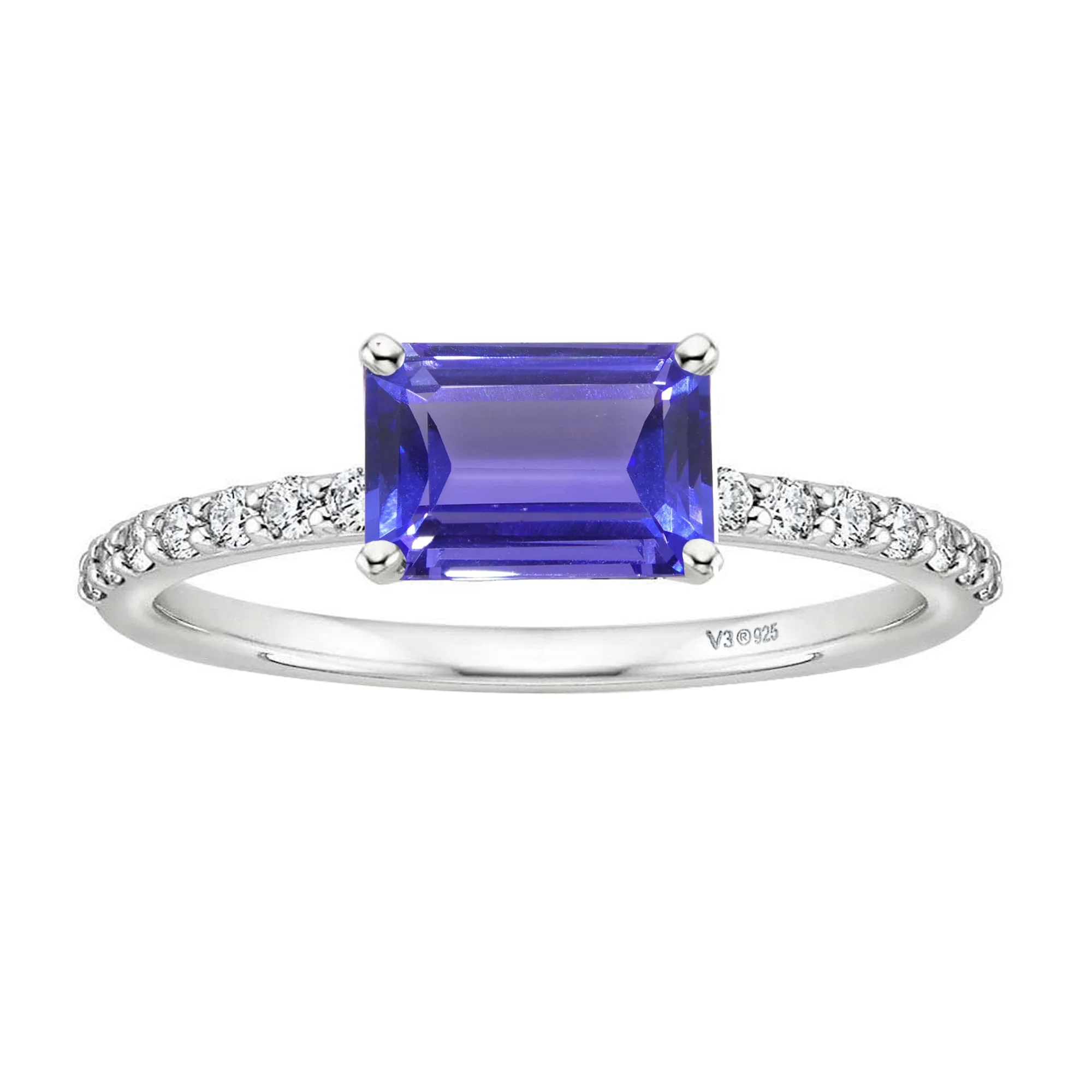 V3 Jewelry Sterling Silver with Natural Tanzanite and White Topaz Engagement Ring - Image 5