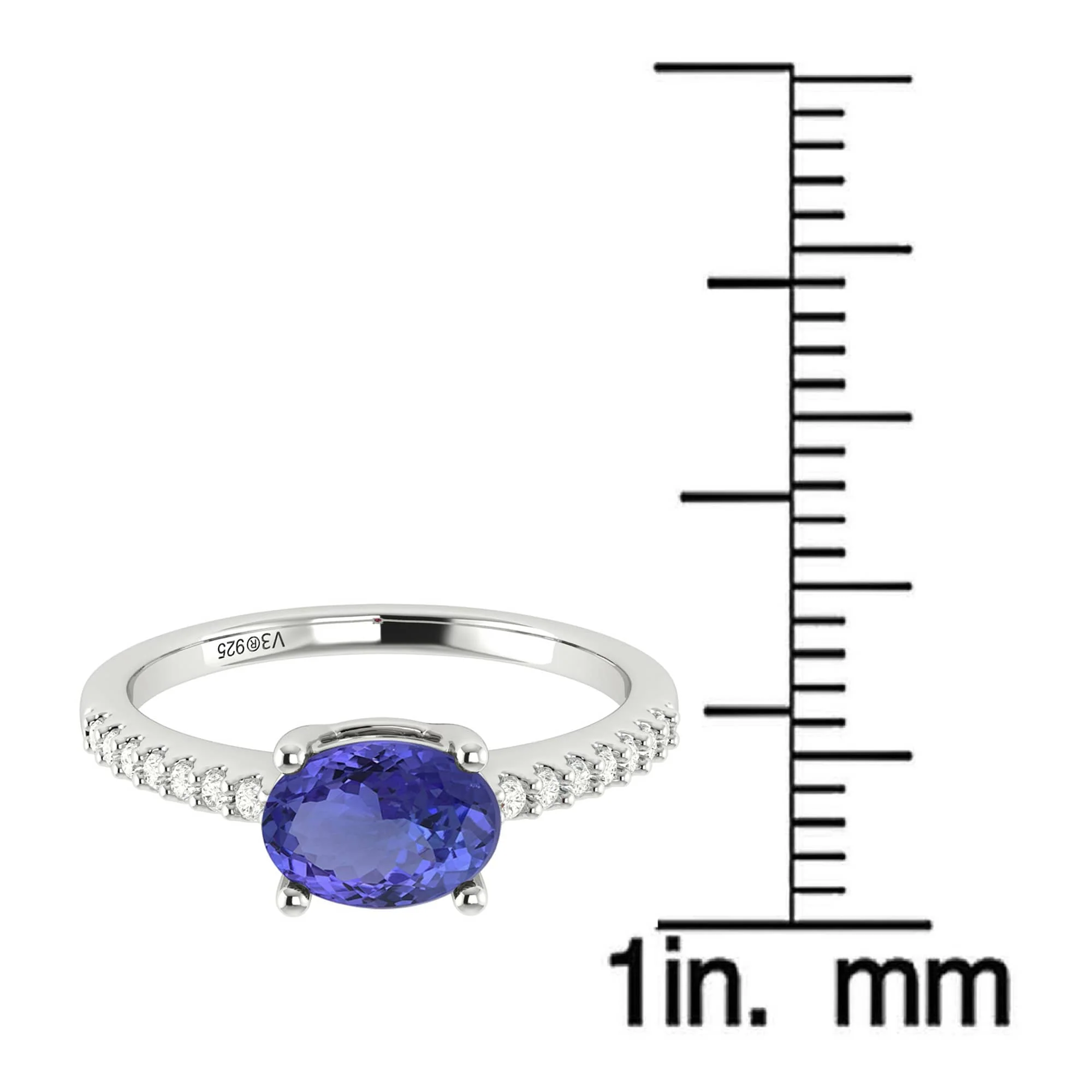 V3 Jewelry Sterling Silver with Natural Tanzanite and White Topaz Solitaire Ring - Image 4