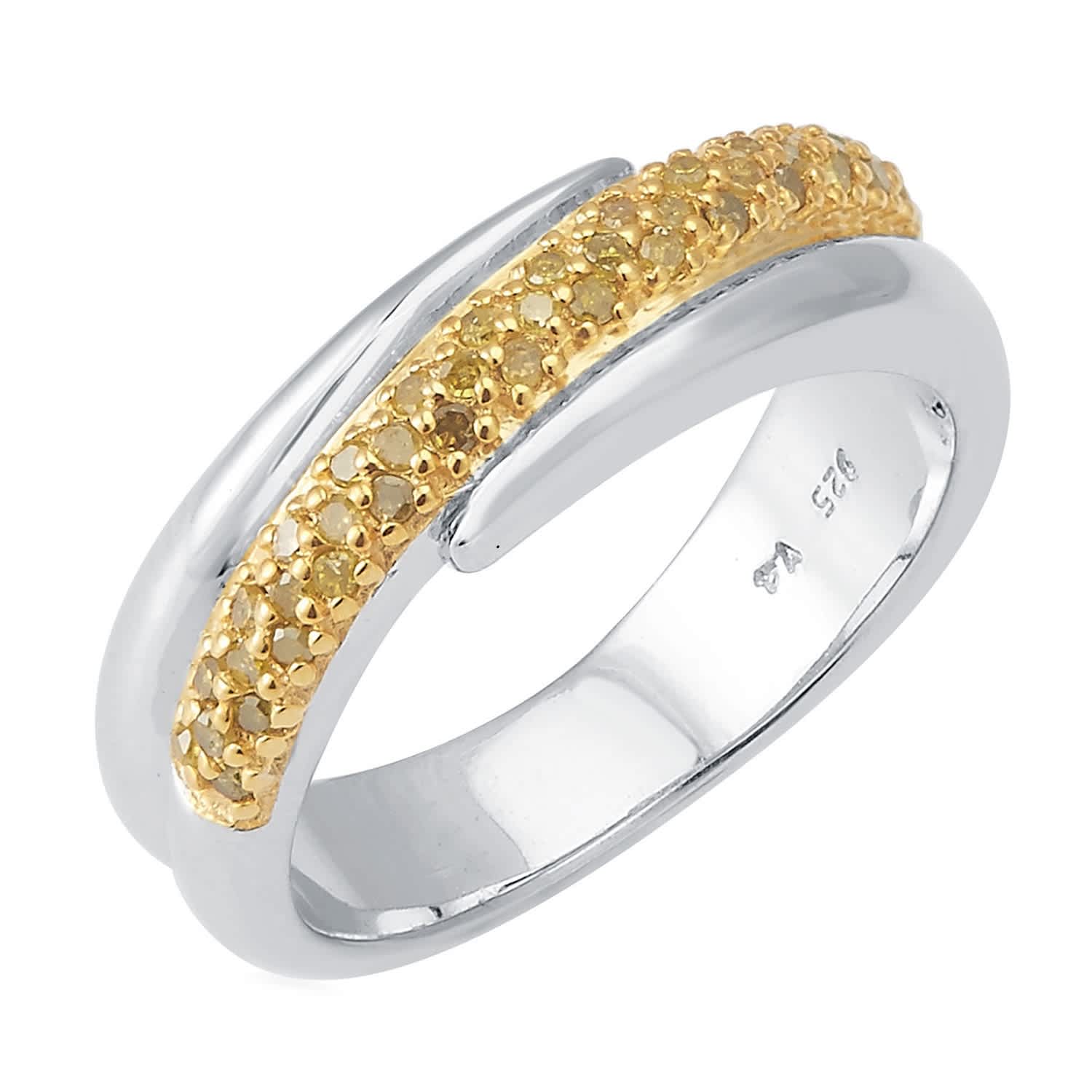 V3 Jewelry Sterling Silver with Natural Yellow Diamond Band Ring
