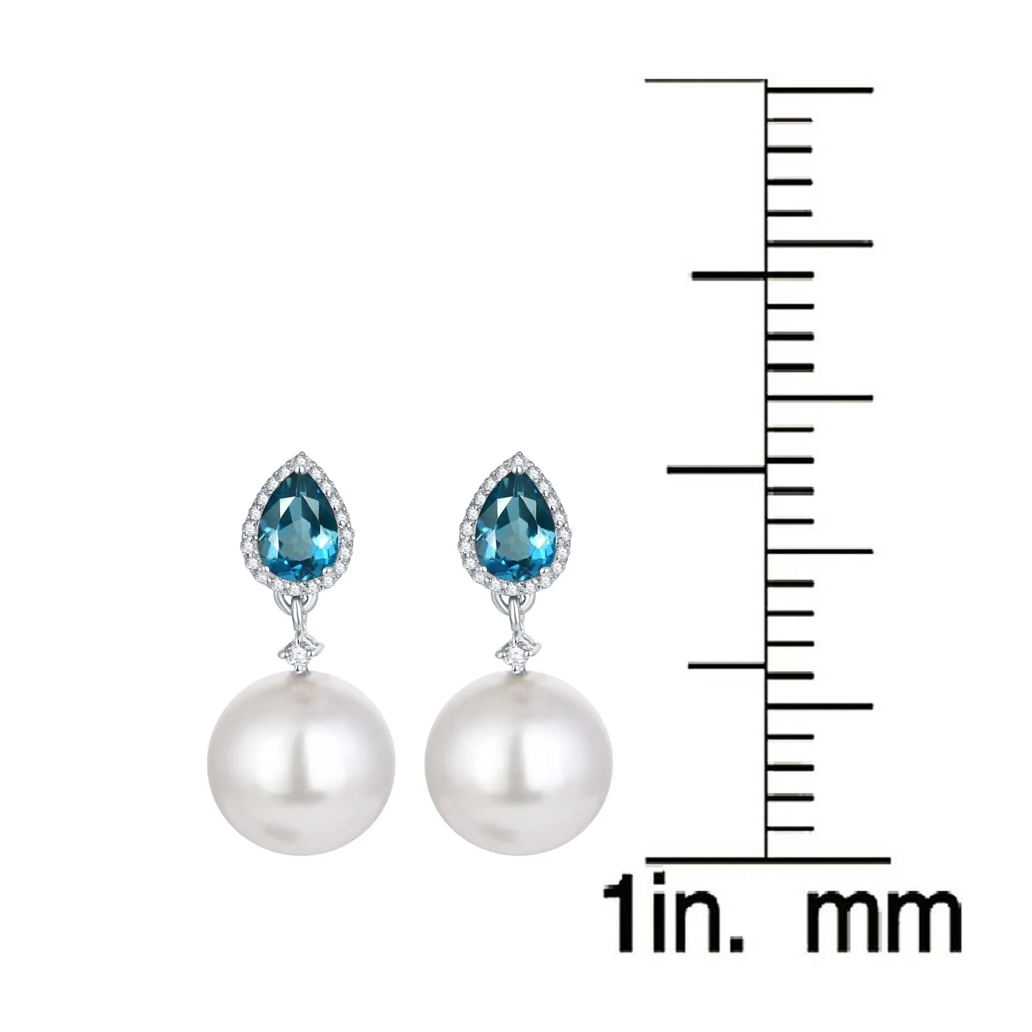 V3 Jewelry Sterling Silver with shell Pearl, Natural London Blue Topaz and White Topaz Drop Earring - Image 2