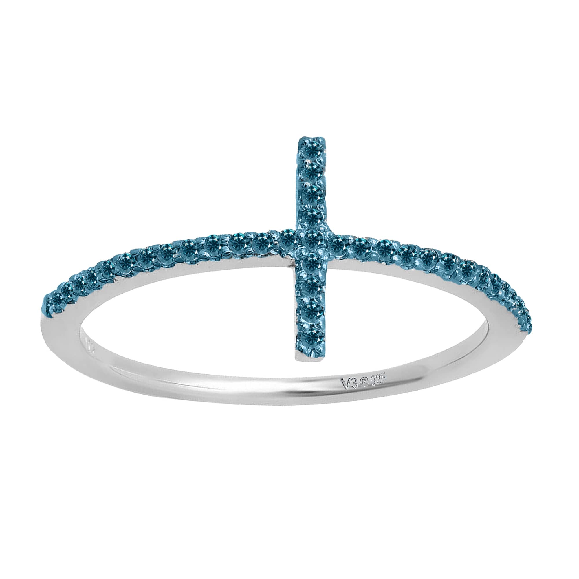 V3 Jewelry 1/4 CTTW Real Blue Diamond Sterling Silver Cross Ring - Image 6