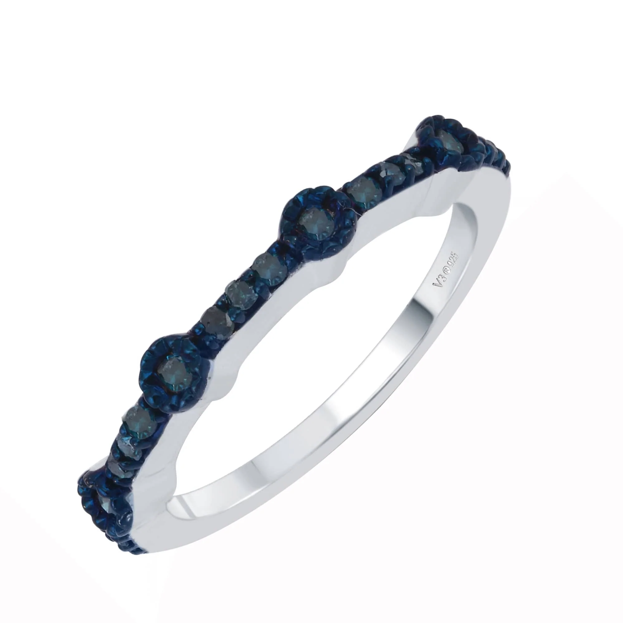 V3 Jewelry Stackable Sterling Silver Natural Blue Diamond Band Ring - Image 7