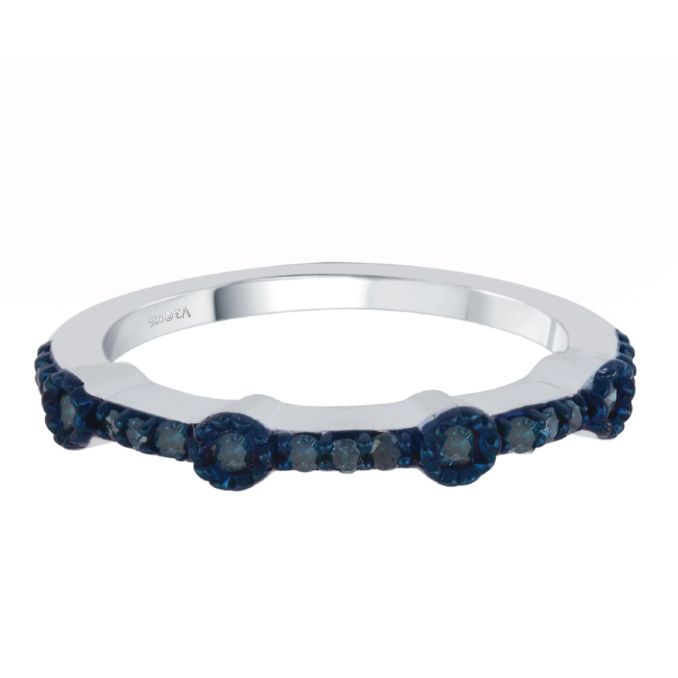 V3 Jewelry Stackable Sterling Silver Natural Blue Diamond Band Ring - Image 8