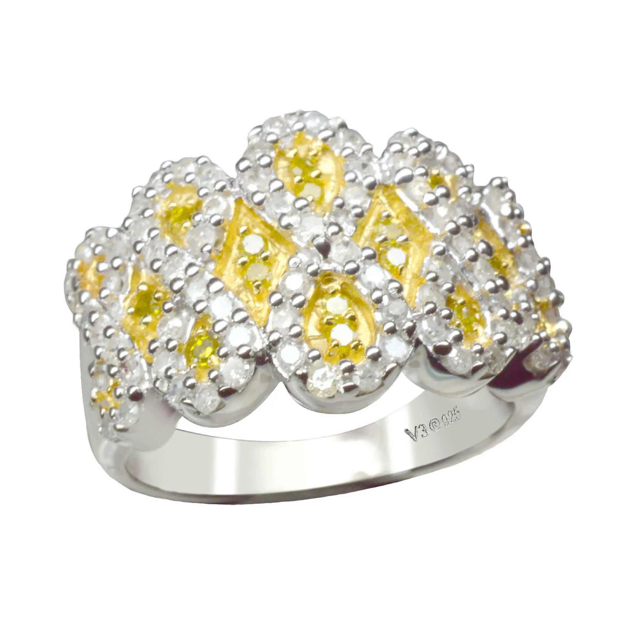 V3 Jewelry Sterling Silver 0.75 CTTW Genuine Yellow and White Diamond Band Ring - Image 4