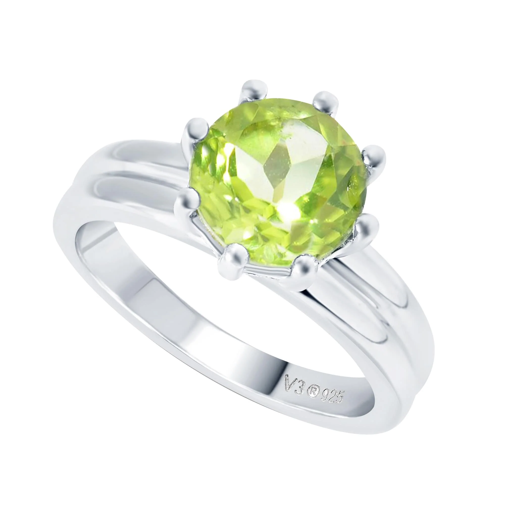 V3 Jewelry Sterling Silver 2.10CT Round Shape Natural Peridot Solitaire Ring - Image 13