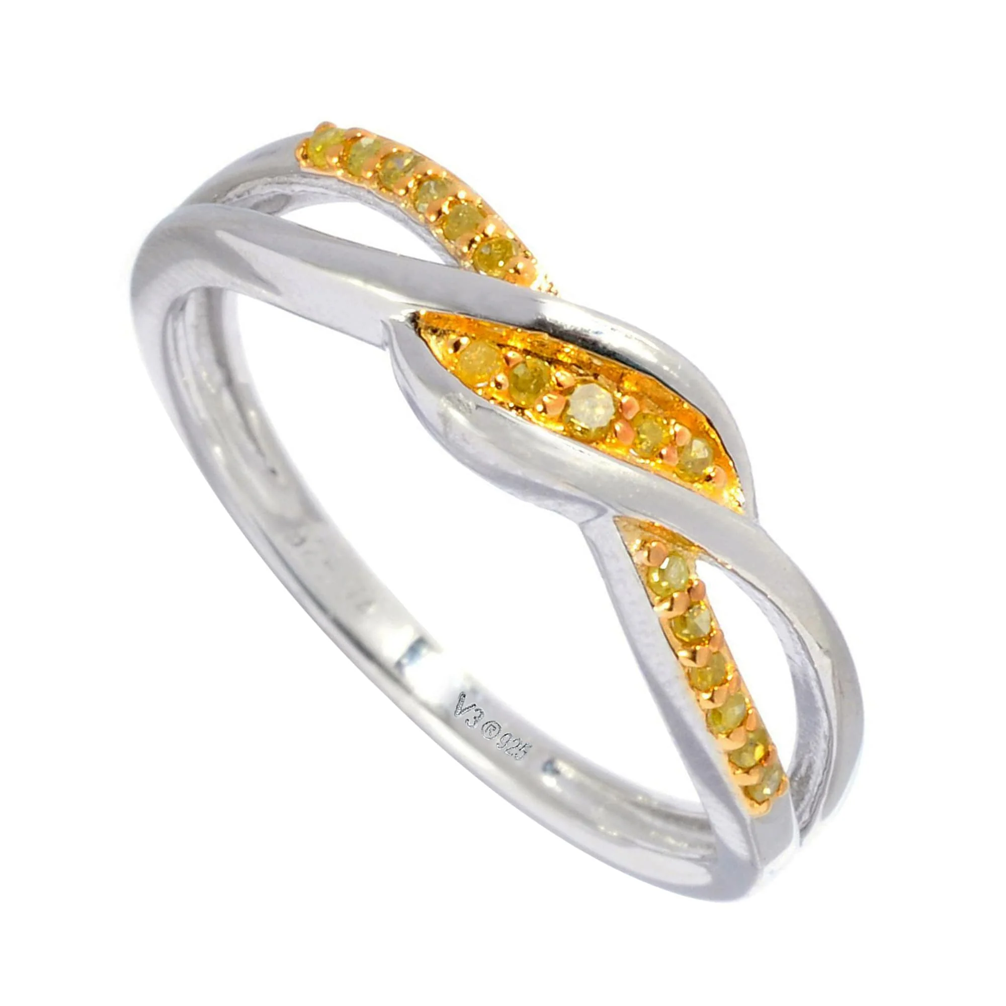 V3 Jewelry Sterling Silver Genuine Yellow Diamond Crossover Ring - Image 8