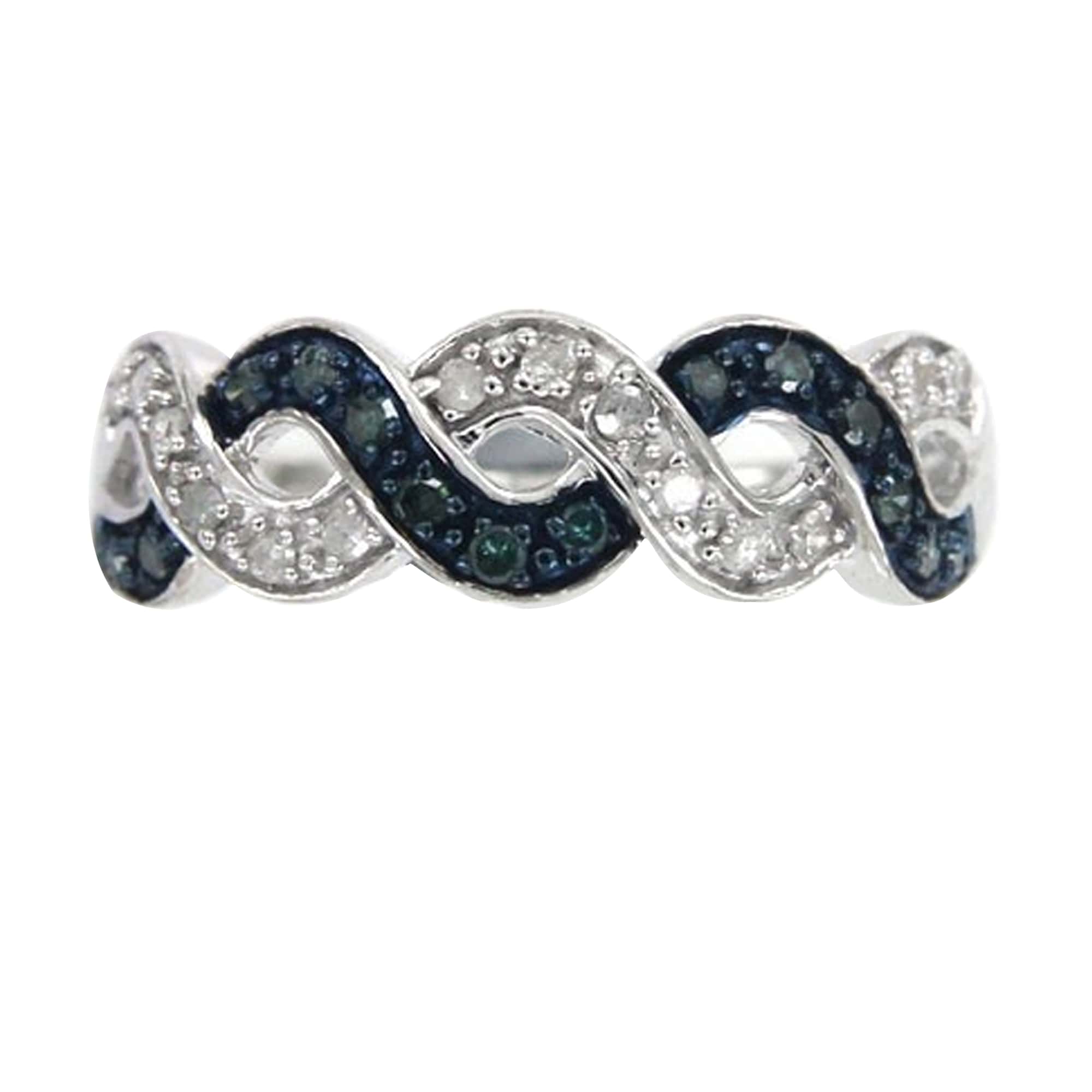 V3 Jewelry Sterling Silver Natural Blue and White Diamond Band Ring - Image 3