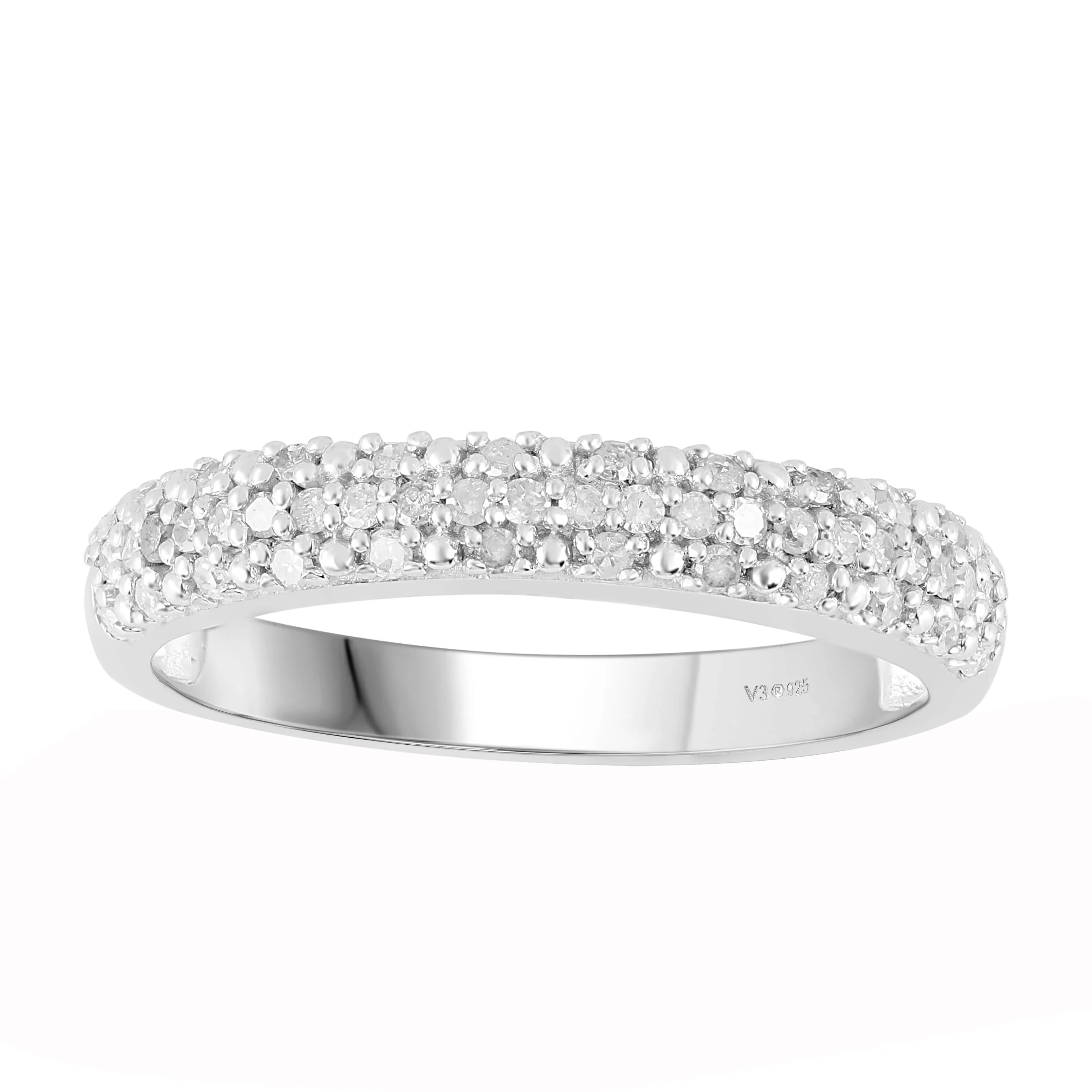 V3 Jewelry Sterling Silver Natural White Diamond Band Ring