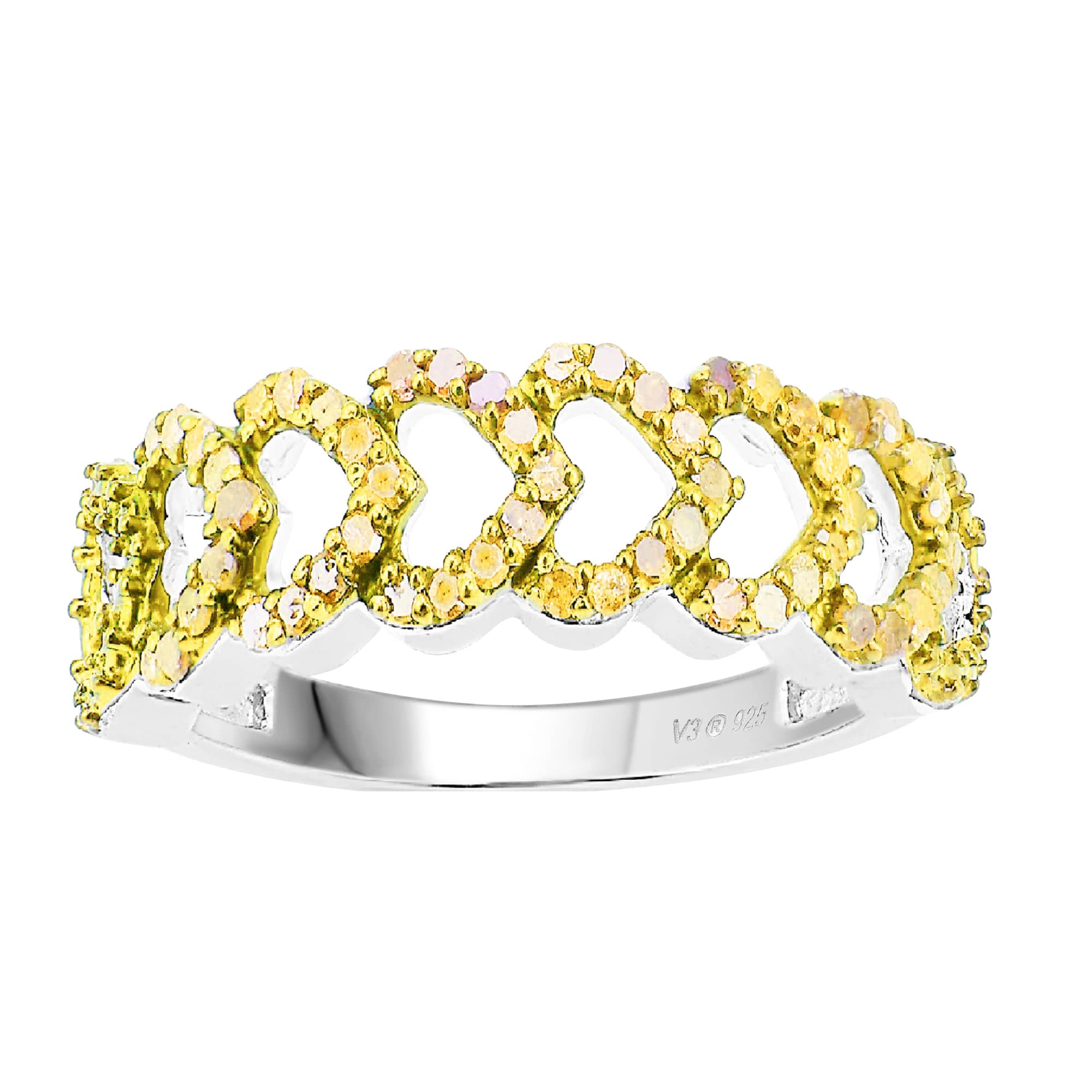 V3 Jewelry Sterling Silver Natural Yellow Diamond Heart Shape Band Ring - Image 2
