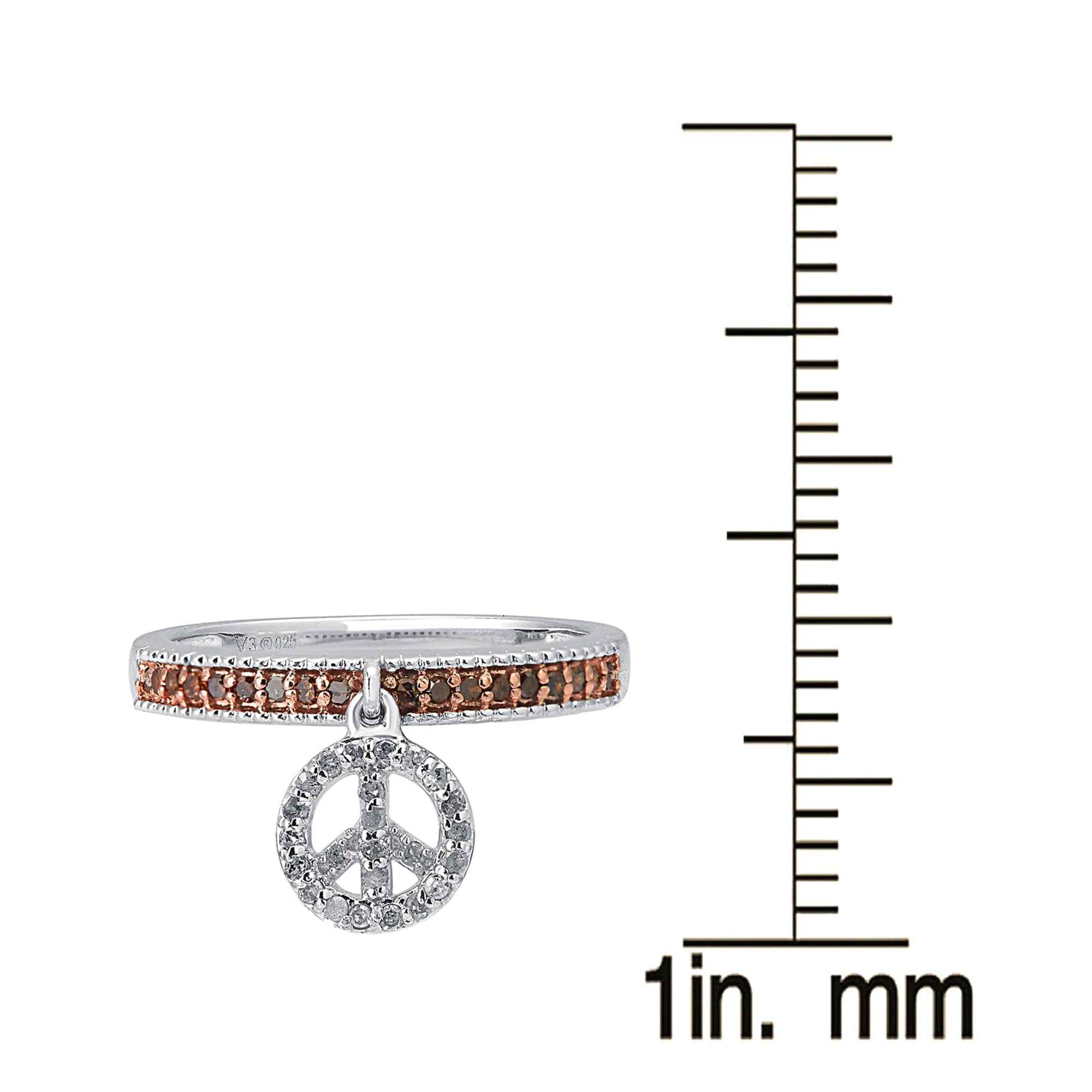 V3 Jewelry Sterling Silver Real Red and White Diamond Peace Dangle Charm Band Ring - Image 3