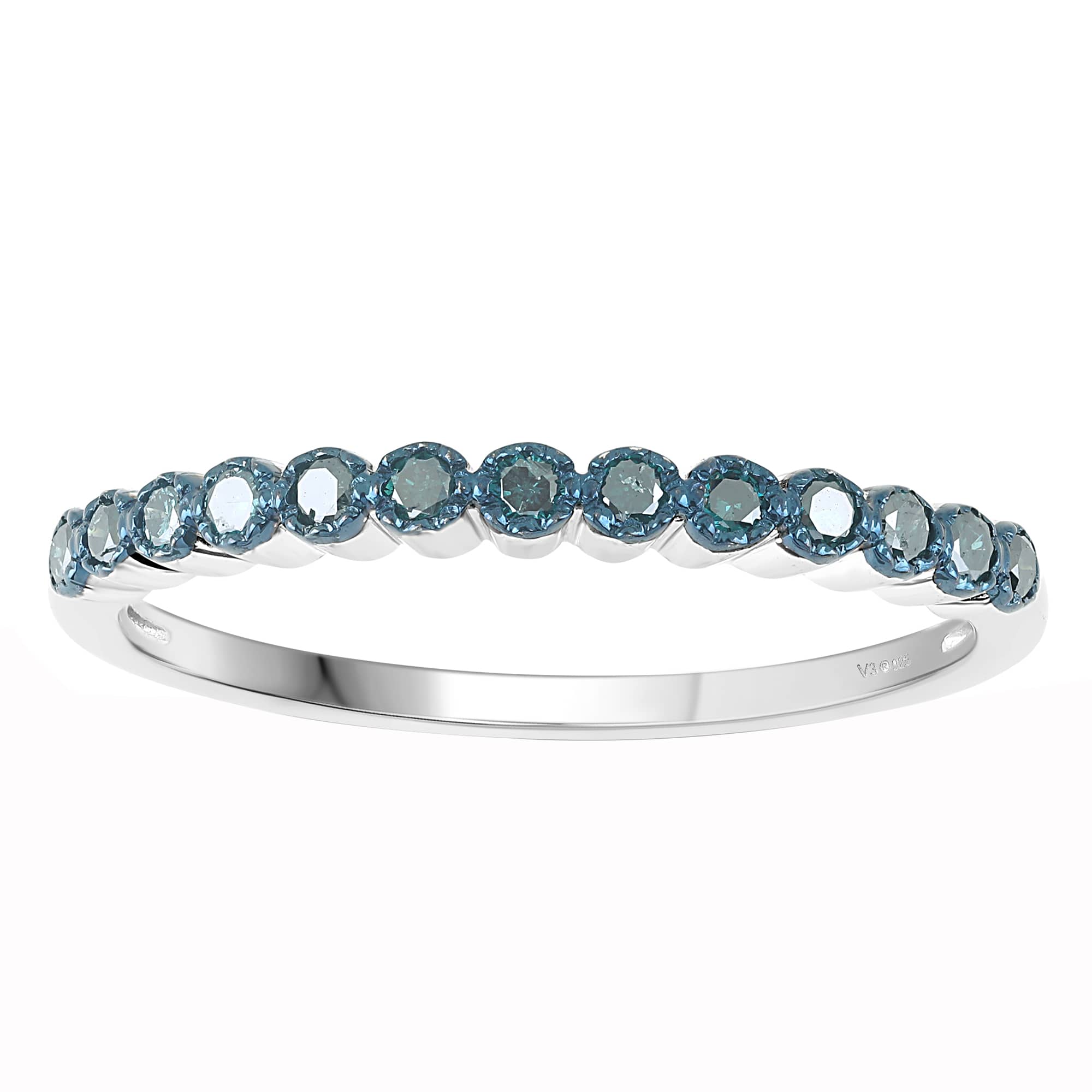 V3 Jewelry V3 Jewelry Natural Blue Diamond Sterling Silver Band Ring