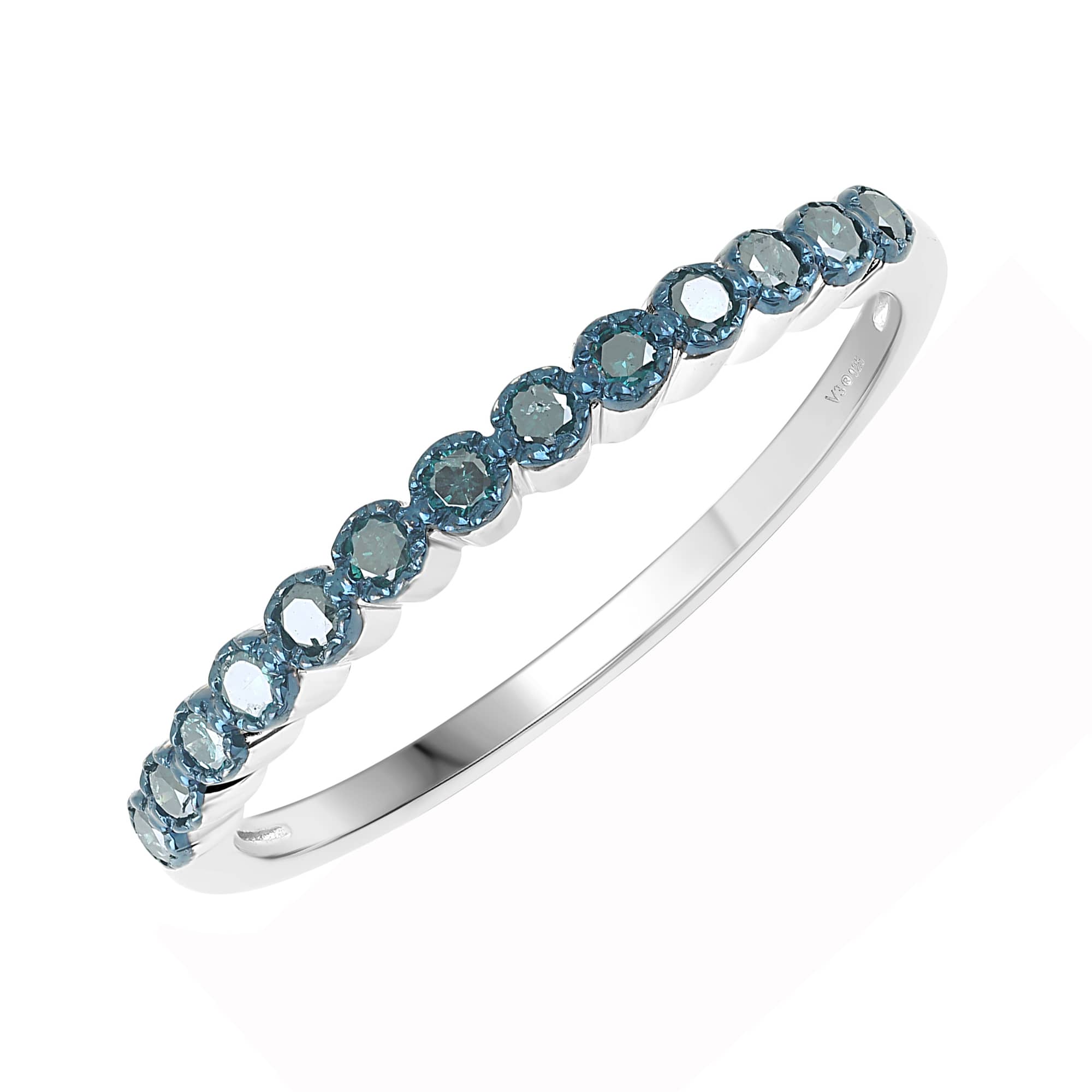 V3 Jewelry V3 Jewelry Natural Blue Diamond Sterling Silver Band Ring - Image 3