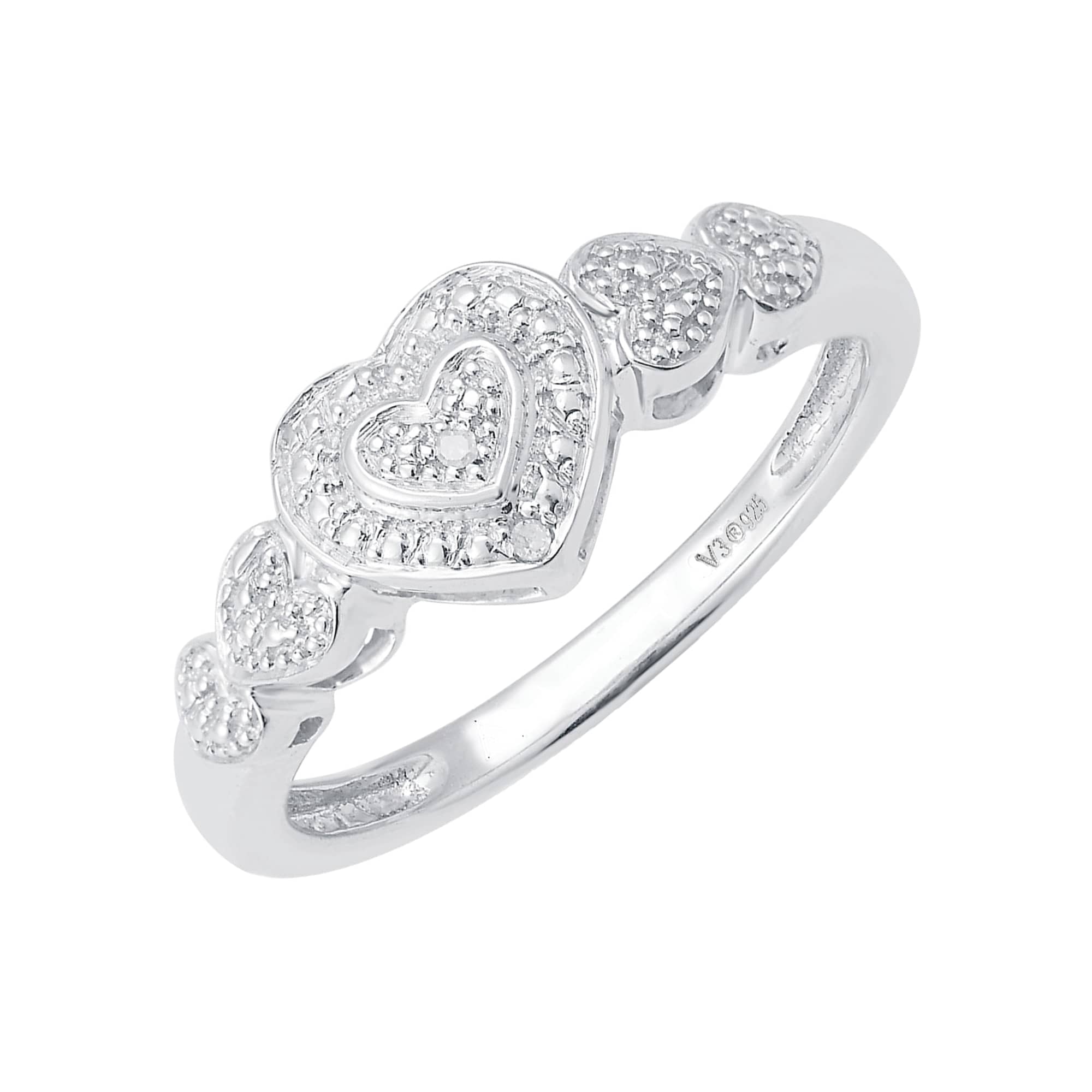 V3 Jewelry V3 Jewelry Natural White Diamond Sterling Silver Heart Shape Promise Ring - Image 4