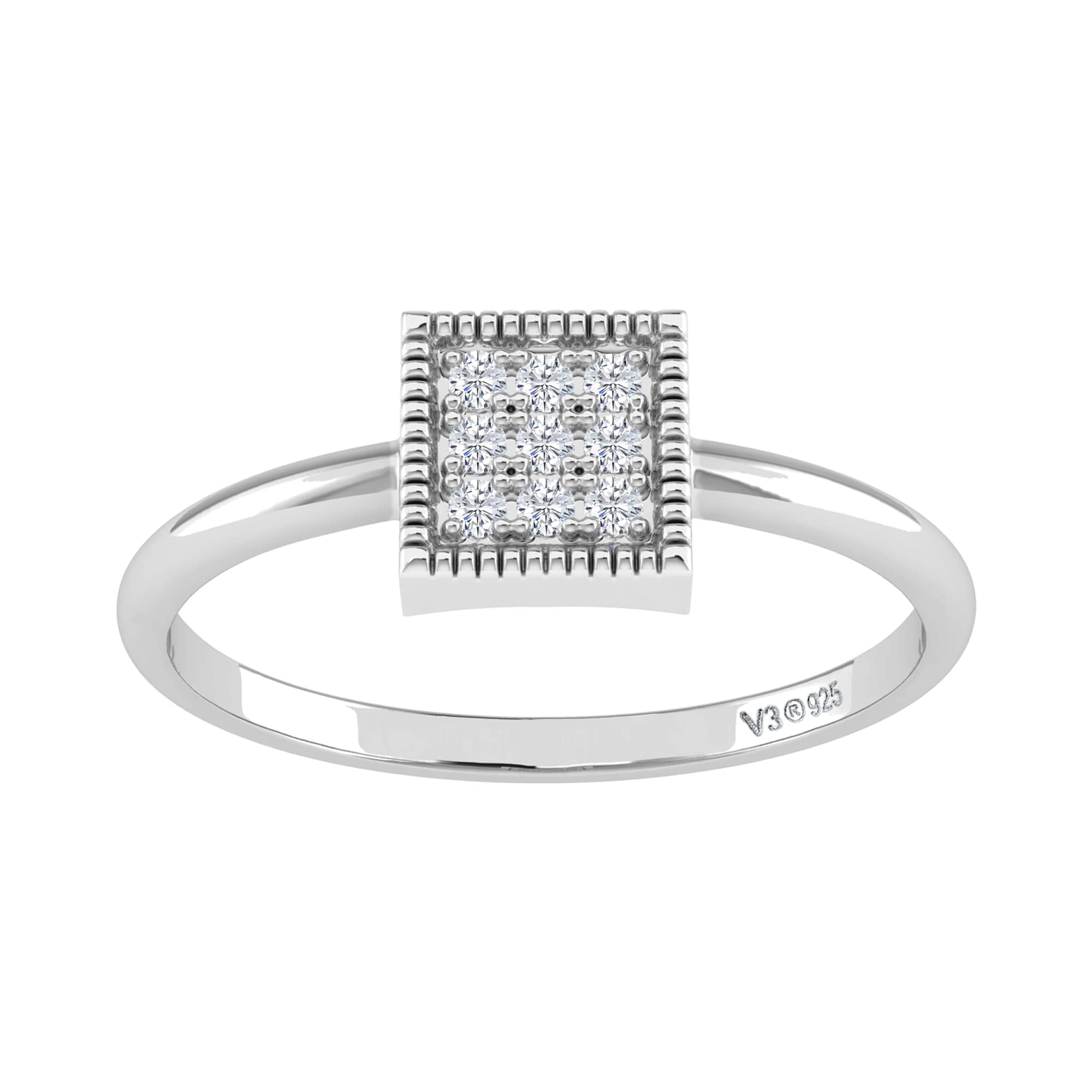 V3 Jewelry V3 Jewelry Sterling Silver Natural White Diamond Square Ring - Image 3