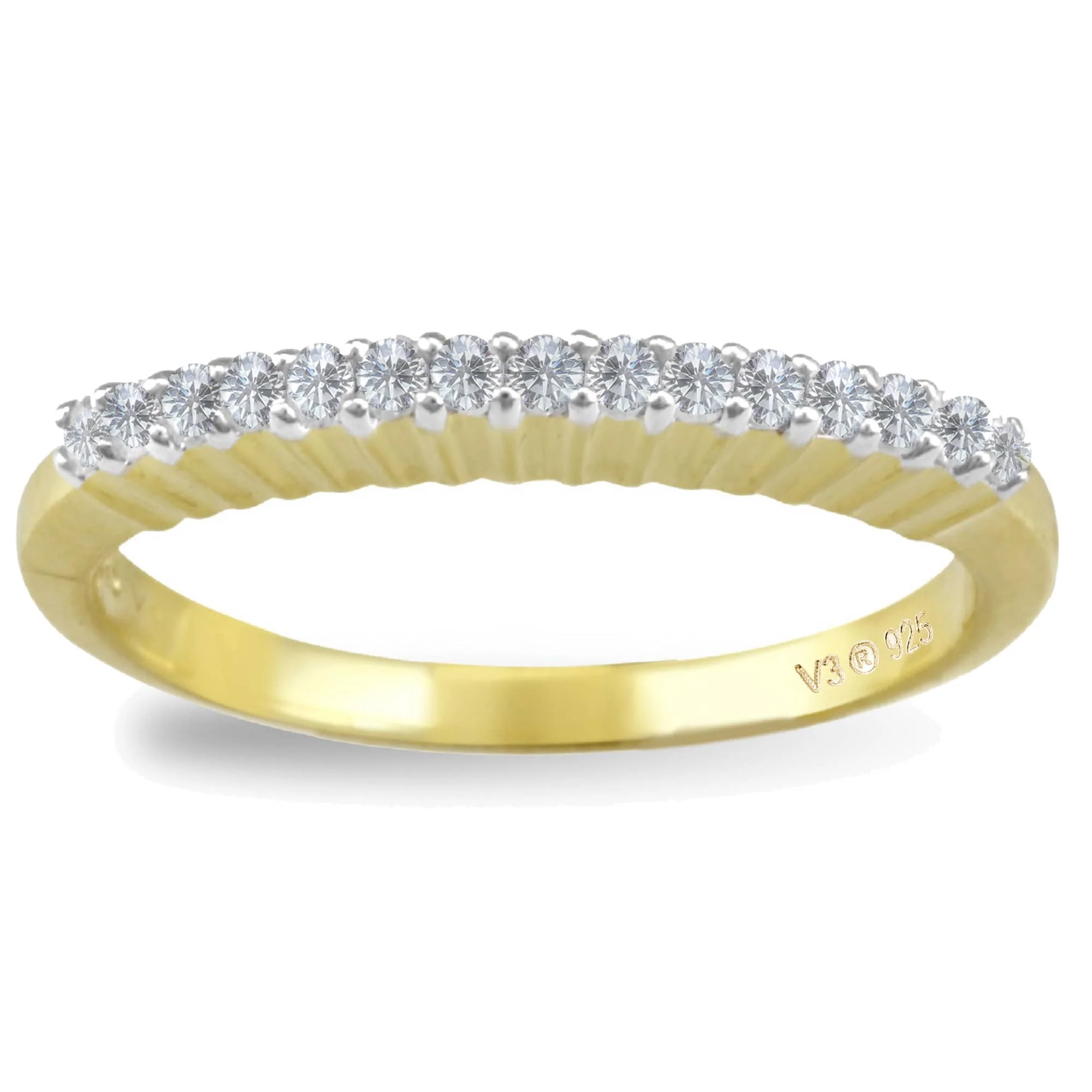 V3 Jewelry V3 Jewelry Yellow Gold Over Sterling Silver Real White Diamond Band Ring - Image 5