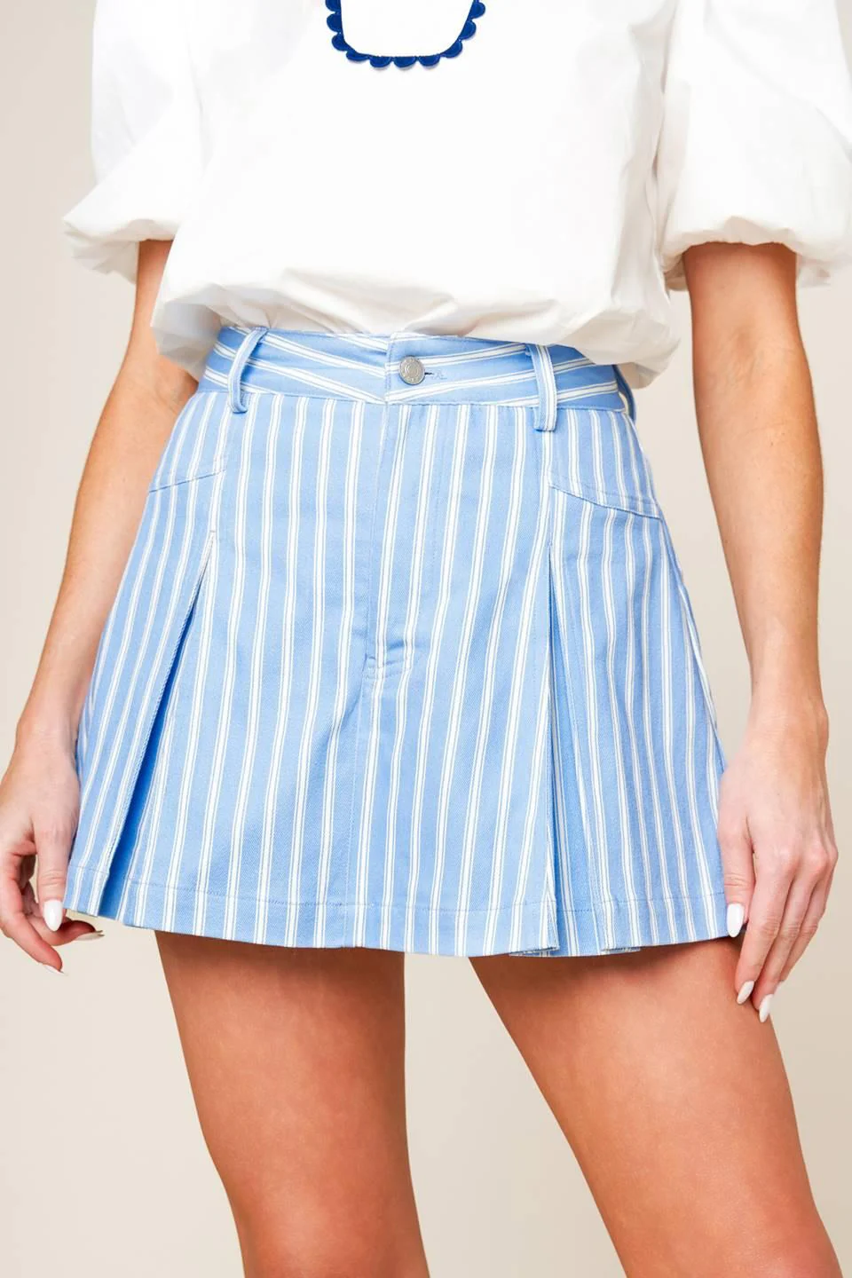 Valeria Powder Blue Woven Skort - Image 3