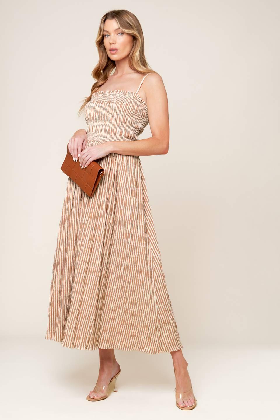 Valhalla Brown Striped Woven Midi Dress - Image 3
