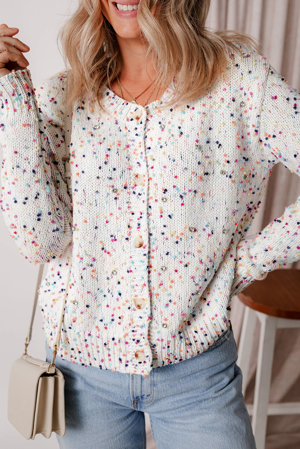 Threaded Pear Vienna Rhinestone Decor Confetti Sweater - Image 4