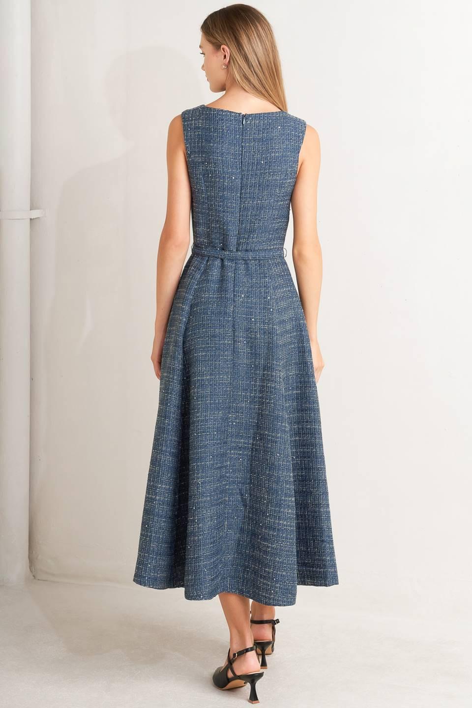 Vintage Vibe Bouclé Woven Tweed Midi Dress - Image 3