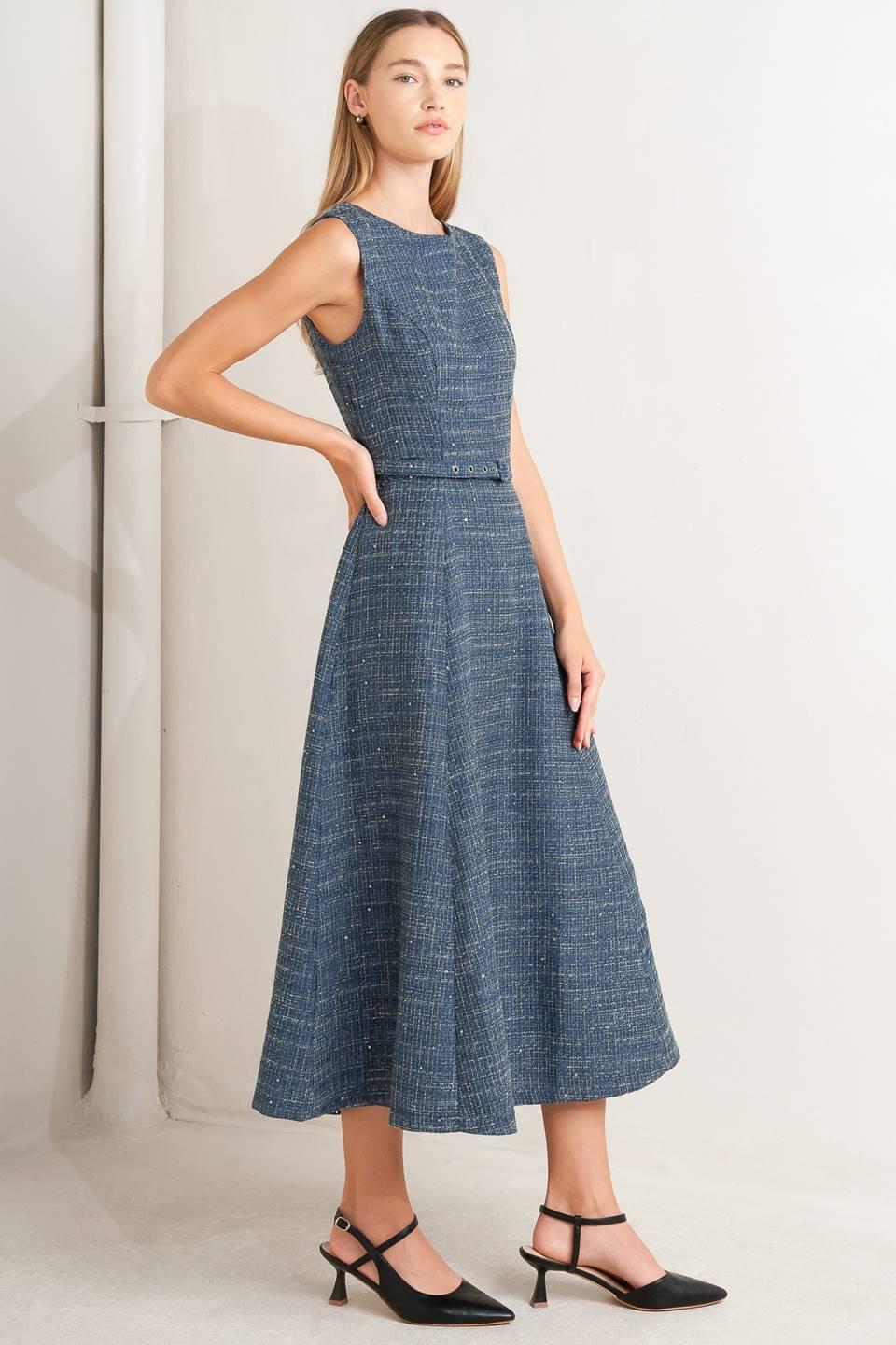 Vintage Vibe Bouclé Woven Tweed Midi Dress - Image 5