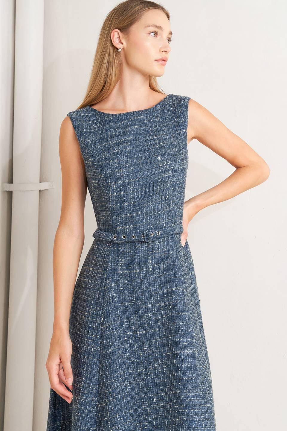 Vintage Vibe Bouclé Woven Tweed Midi Dress - Image 6