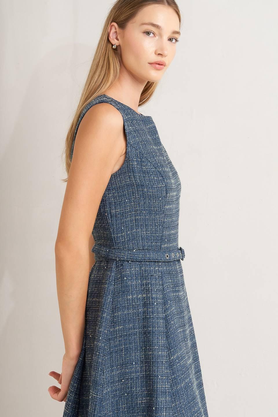 Vintage Vibe Bouclé Woven Tweed Midi Dress - Image 7