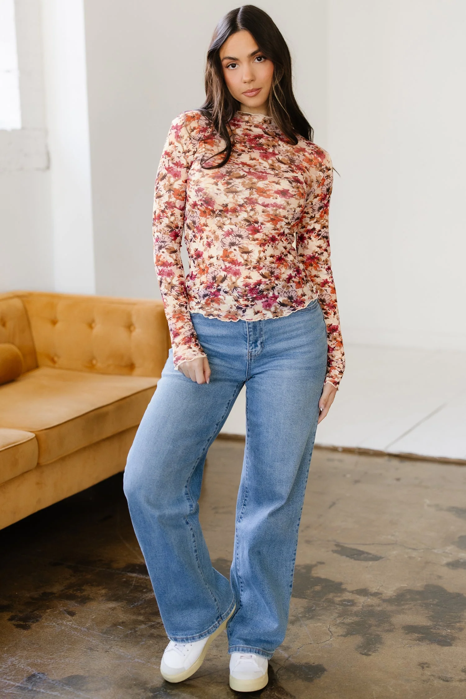 Threaded Pear Virginia Floral Print Mesh Long Sleeve Top - Image 5