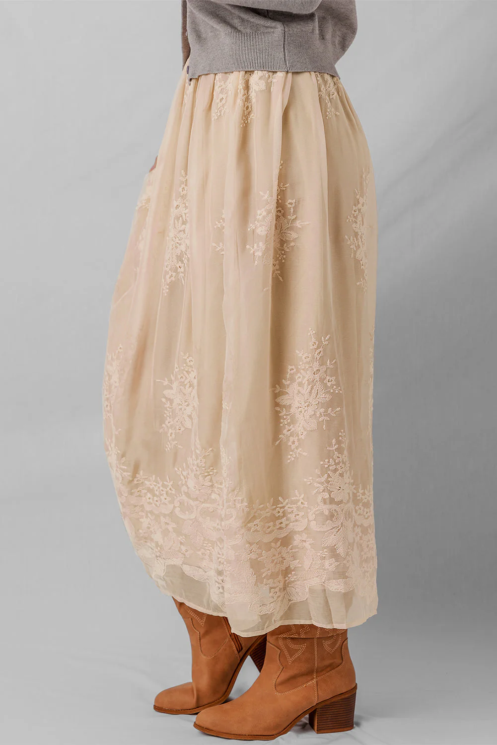 Threaded Pear Vivienne Embroidered Mesh Overlay Long Skirt - Image 3