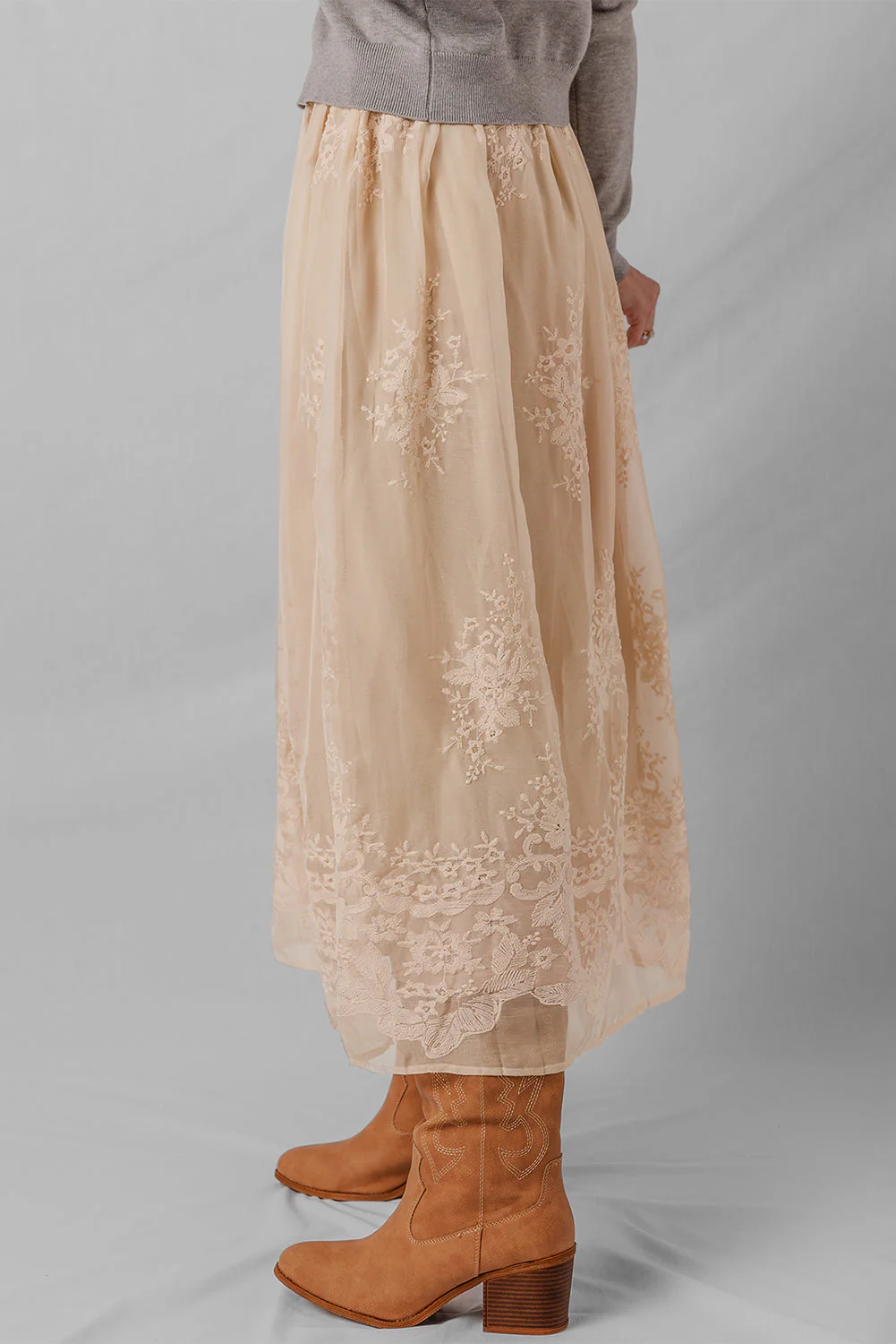 Threaded Pear Vivienne Embroidered Mesh Overlay Long Skirt - Image 6