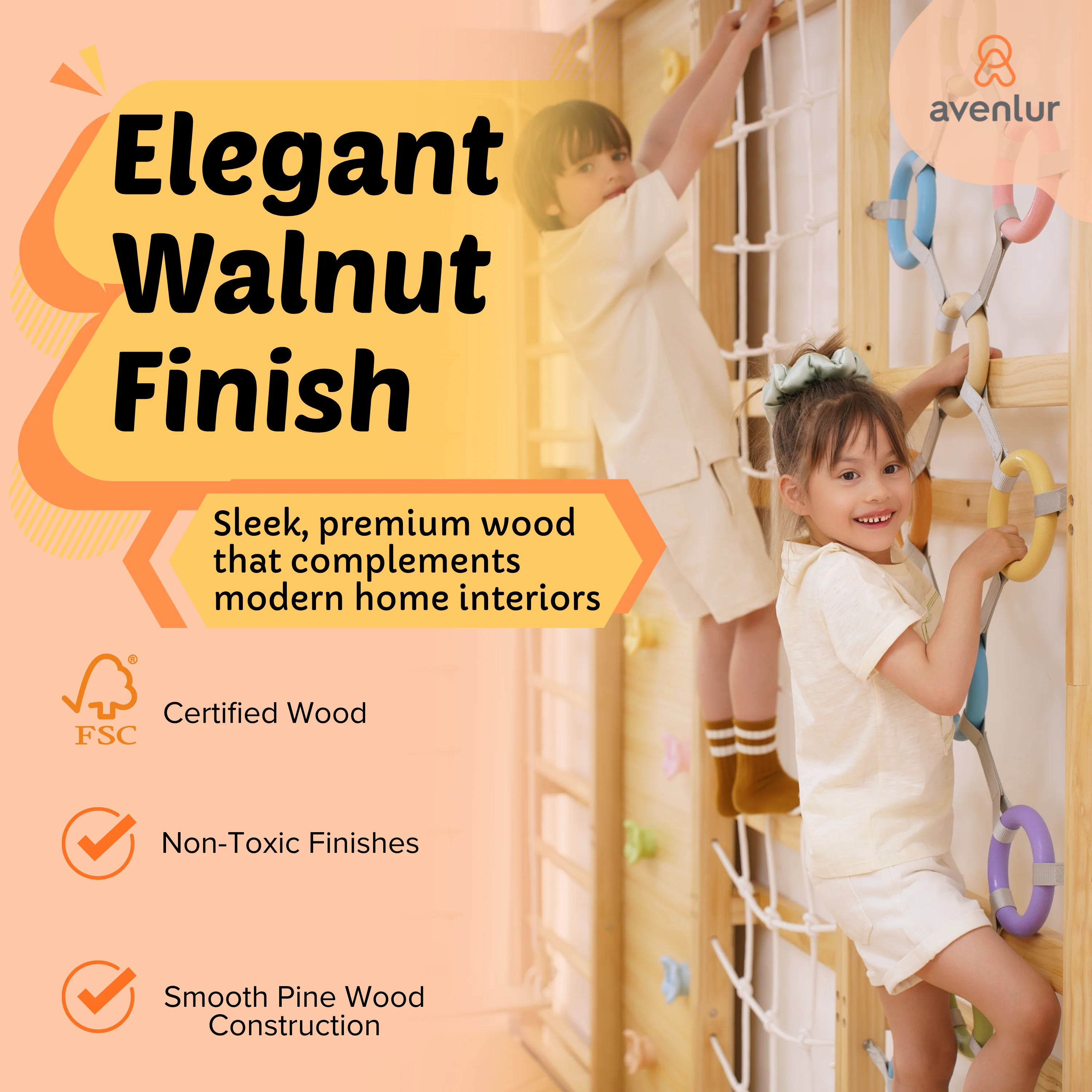 Walnut Modular | Swedish Ladder Jungle Gym - Wall Mounted - Image 5