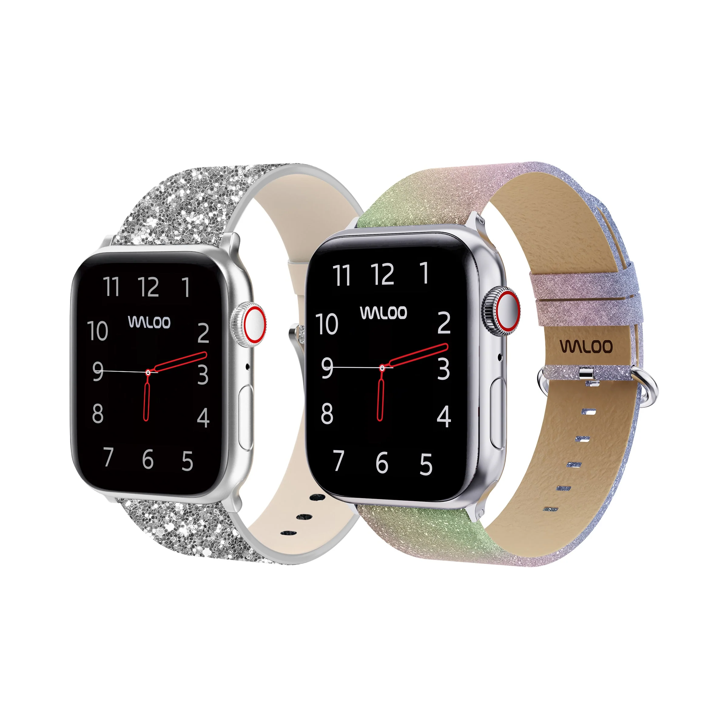 Waloo 2-Pack Leather Bling & Shiny Brilliance Leather Bands For Apple Watch - Image 25