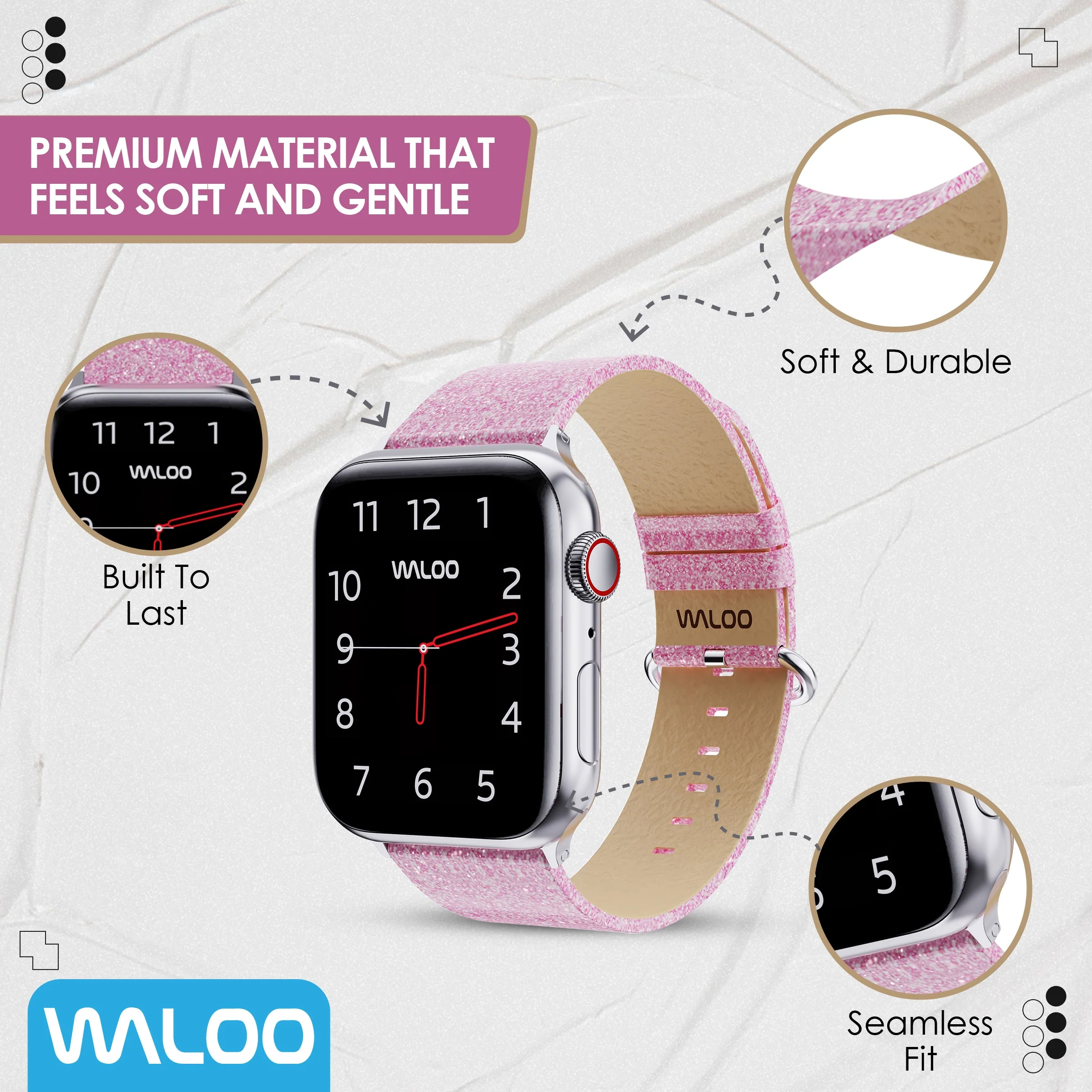 Waloo Shiny Brilliance Leather Band For Apple Watch - Image 13