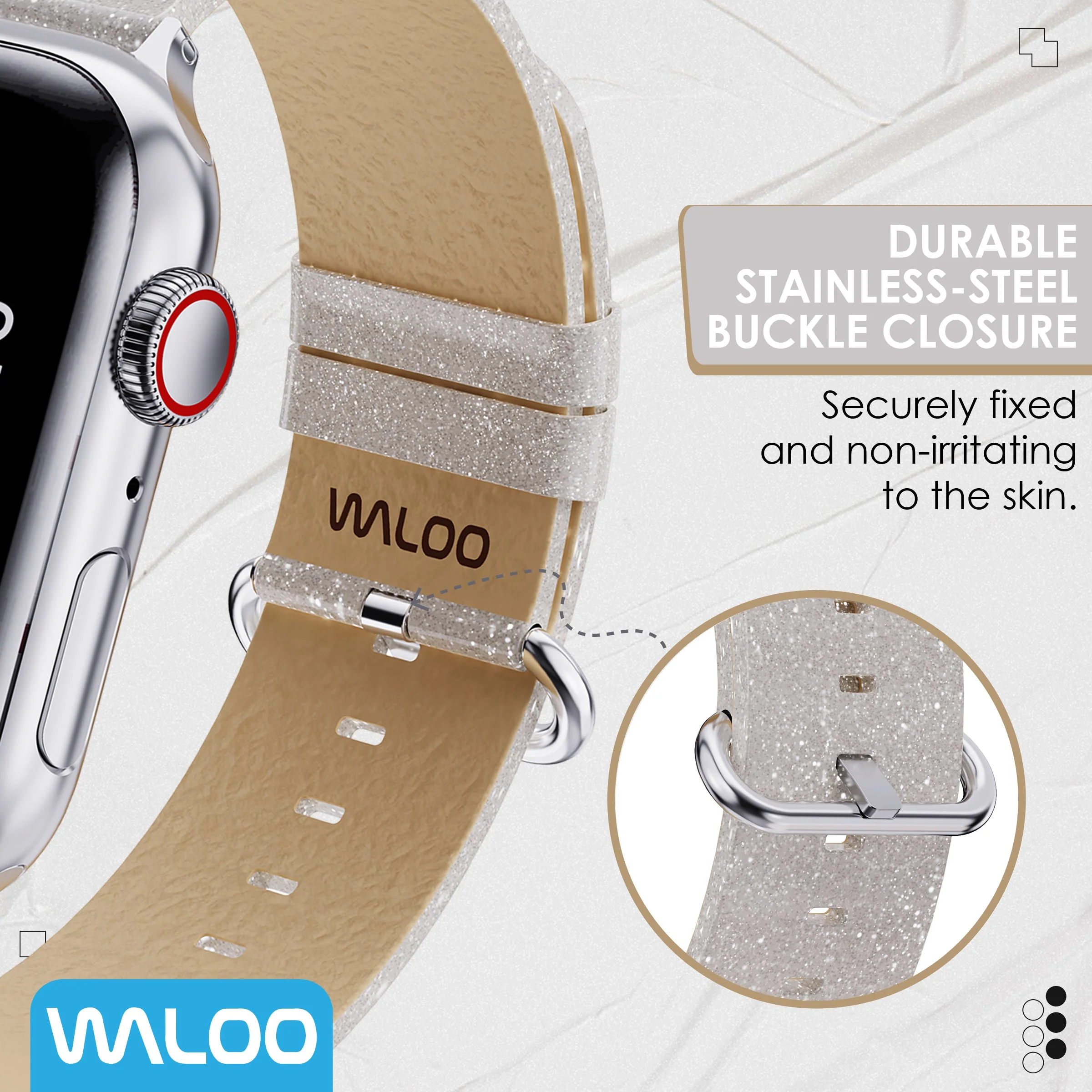 Waloo Shiny Brilliance Leather Band For Apple Watch - Image 34