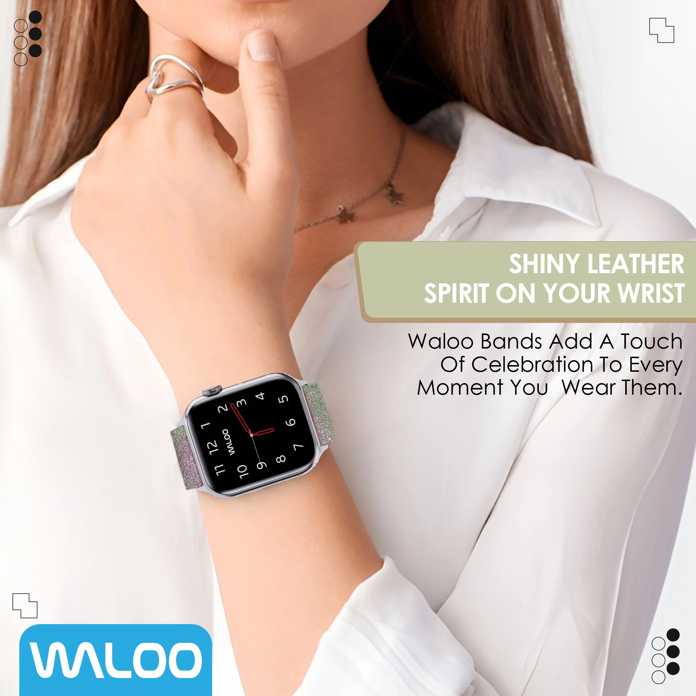 Waloo Shiny Brilliance Leather Band For Apple Watch - Image 38