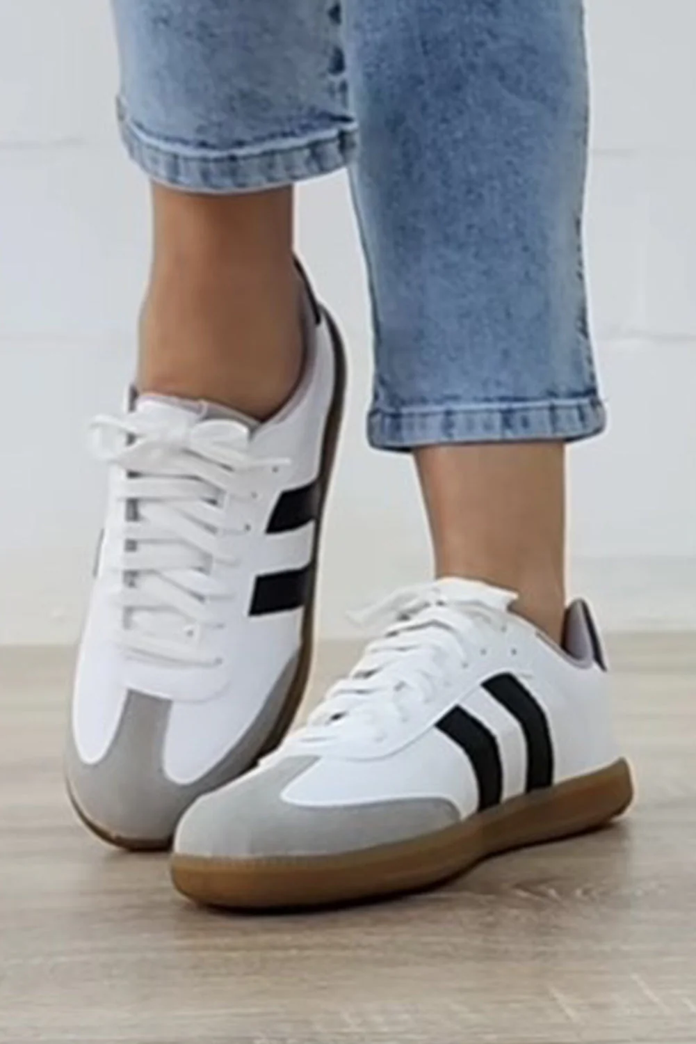 Threaded Pear Willa Striped Lace-up Flat Sneakers - Image 2