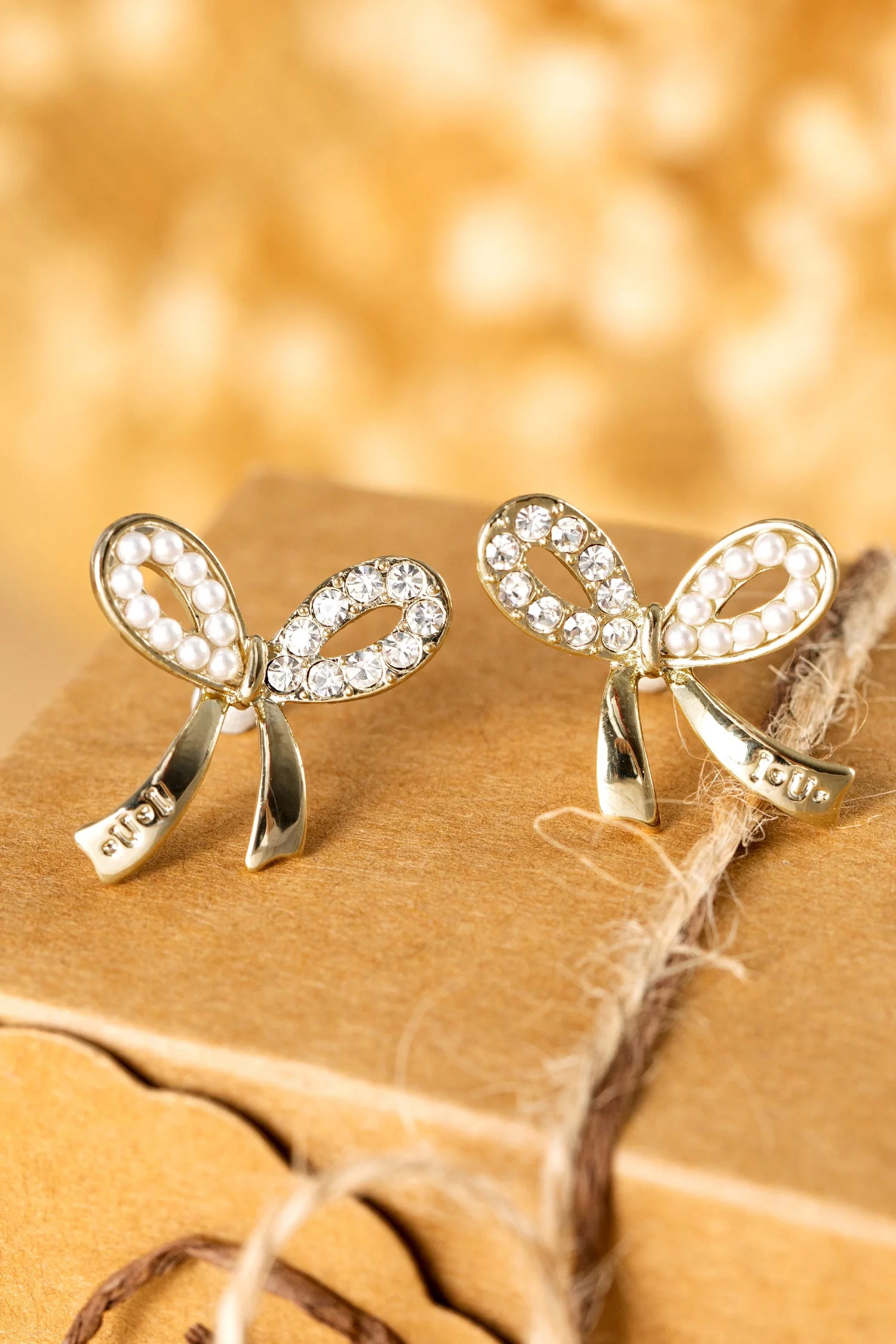 Winter Rhinestone Pearl Bow Earrings